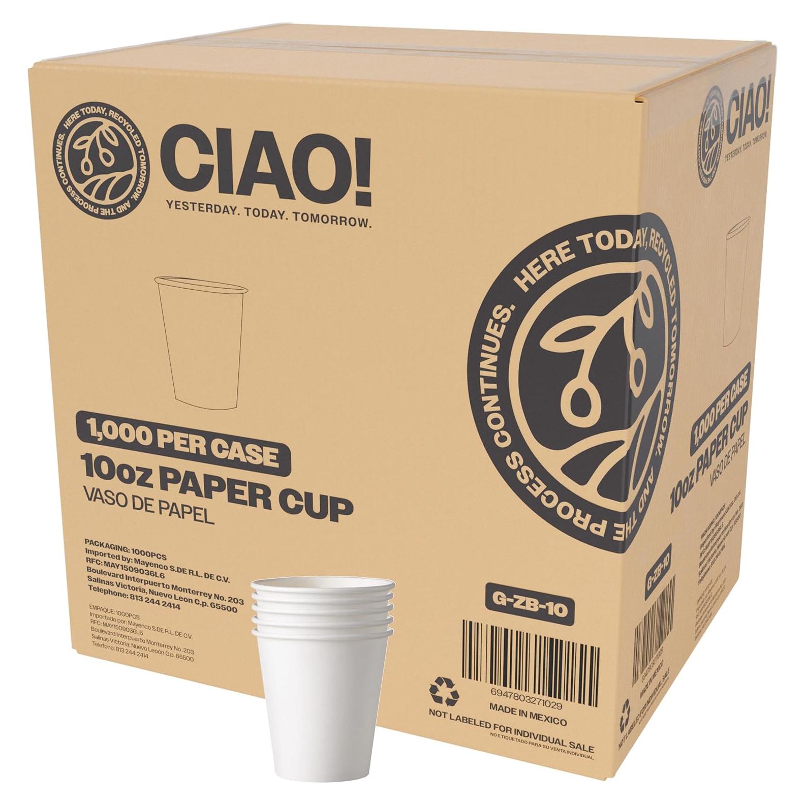 Taza de papel desechable CIAO! 10 oz 1000 unidades