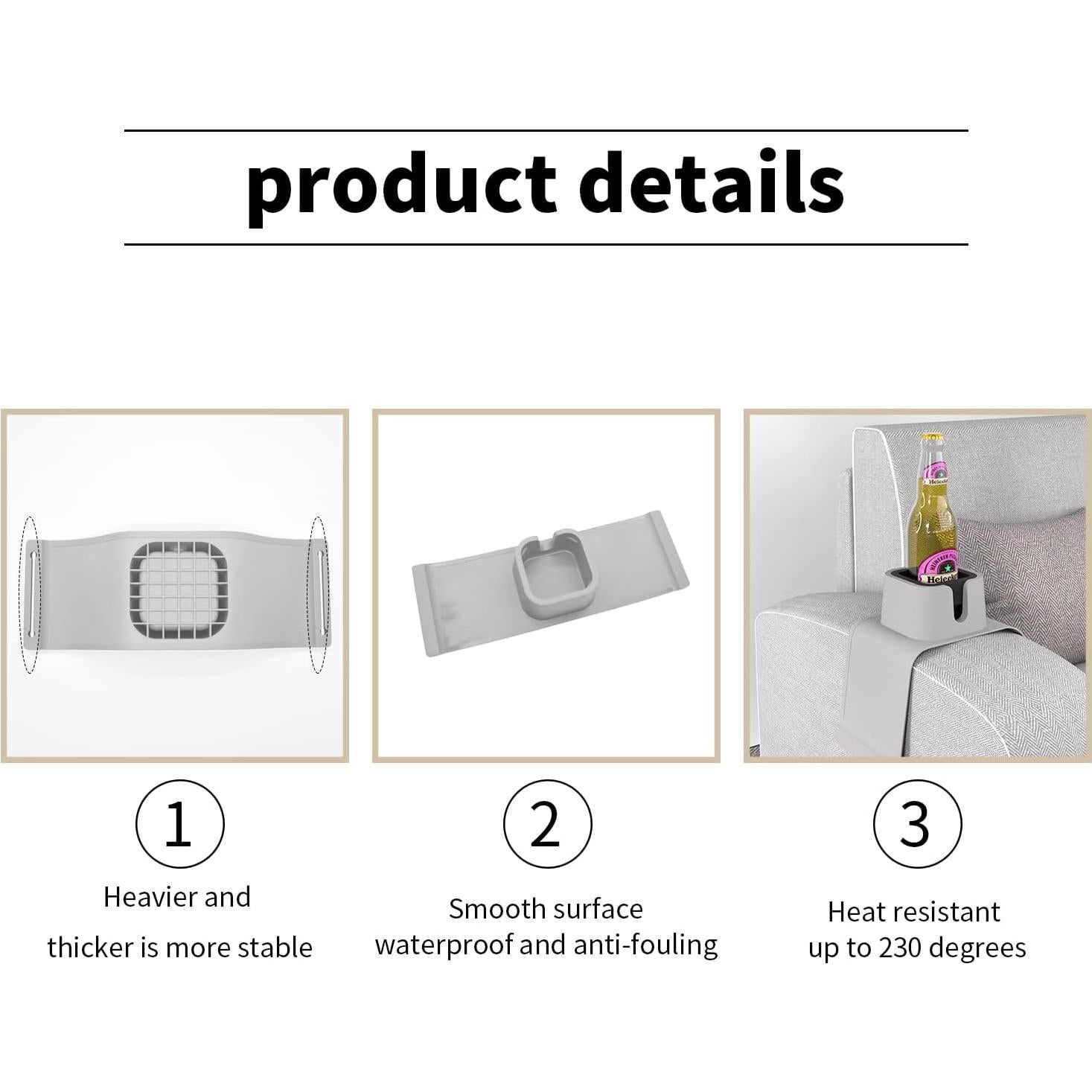 Soporte para Tazas de Sofá vodvob Antideslizante Gris 42x14 cm