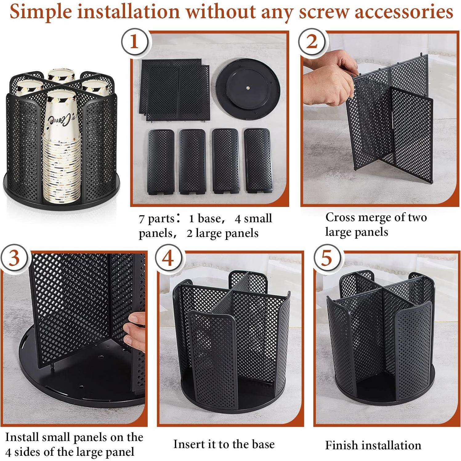 Dispensador de Tazas de Papel Hoolerry 2 Pcs Negro 4 Compartimentos