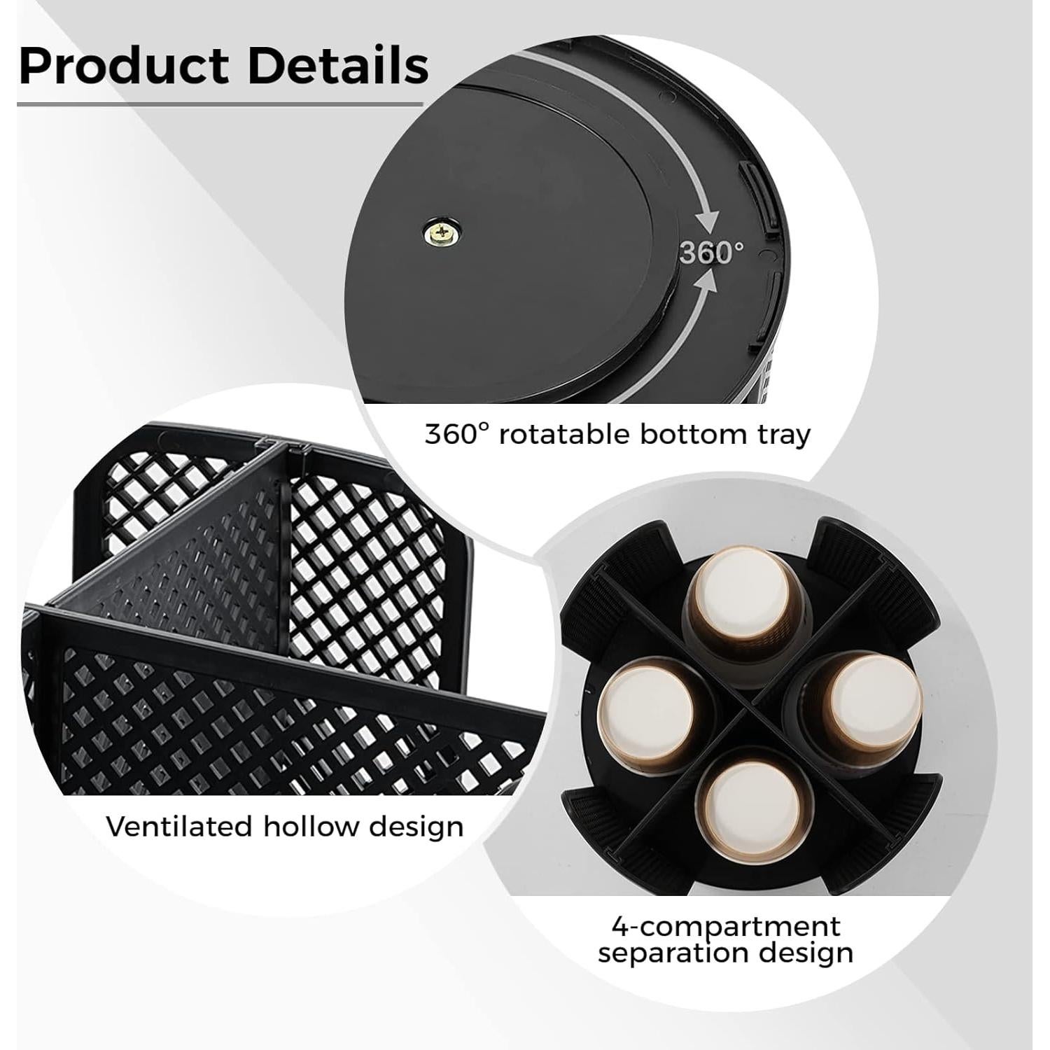 Organizador de Tazas Rotativo BATTIPAW 4 Compartimentos Negro