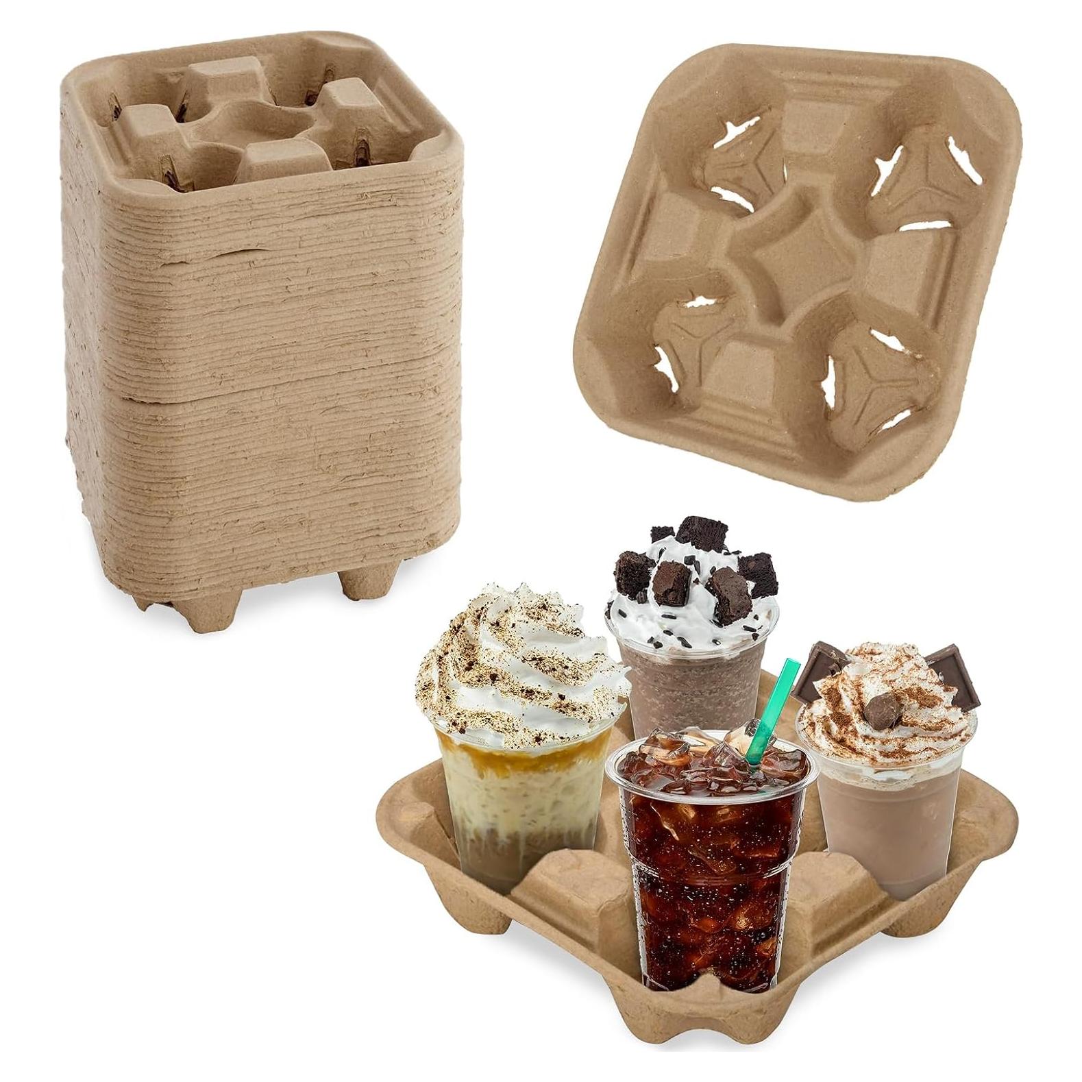 Bandeja para 4 Tazas ACXFOND 40 Pcs Biodegradable Marrón