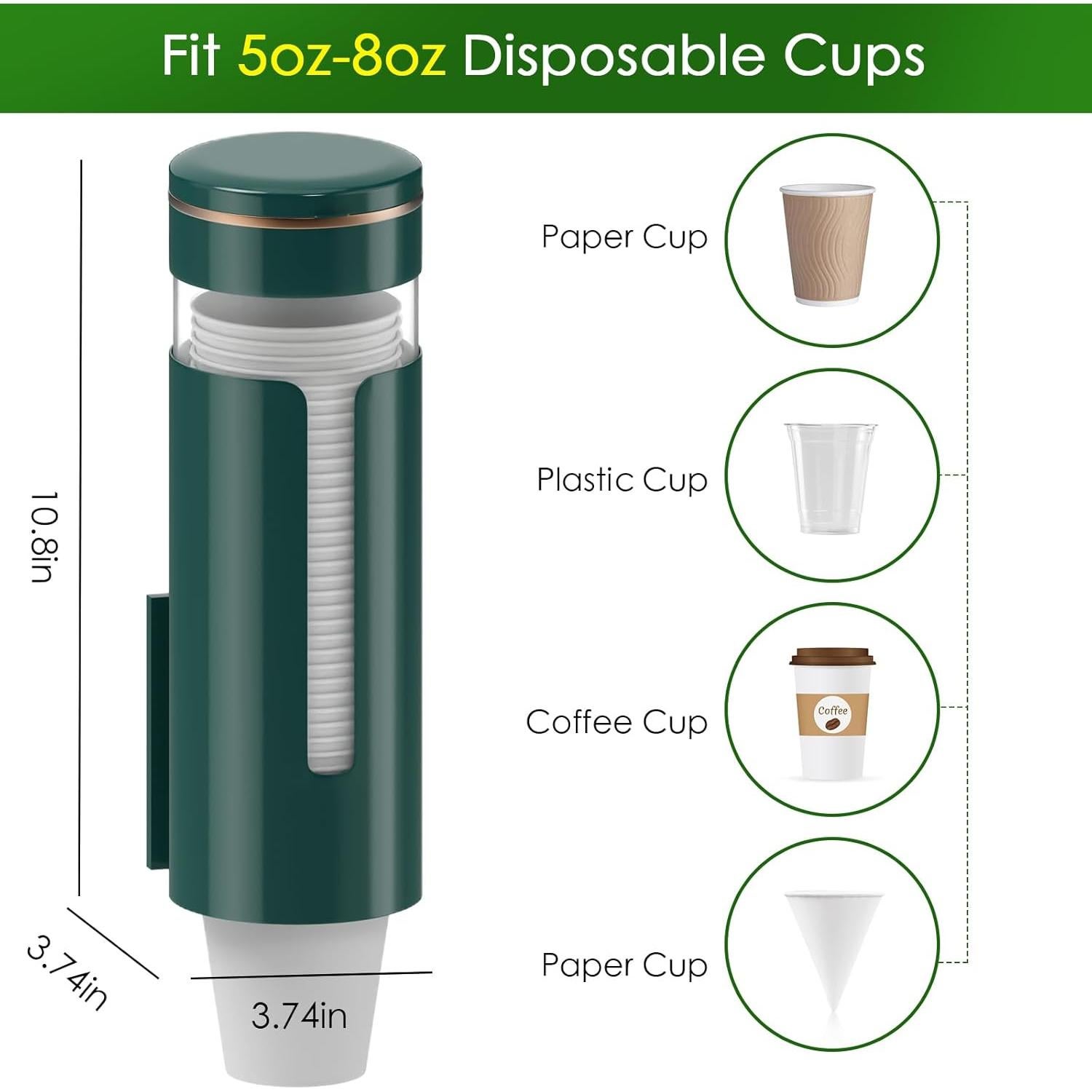 Dispensador de Tazas Montado en Pared Haqaf Verde 5-8oz