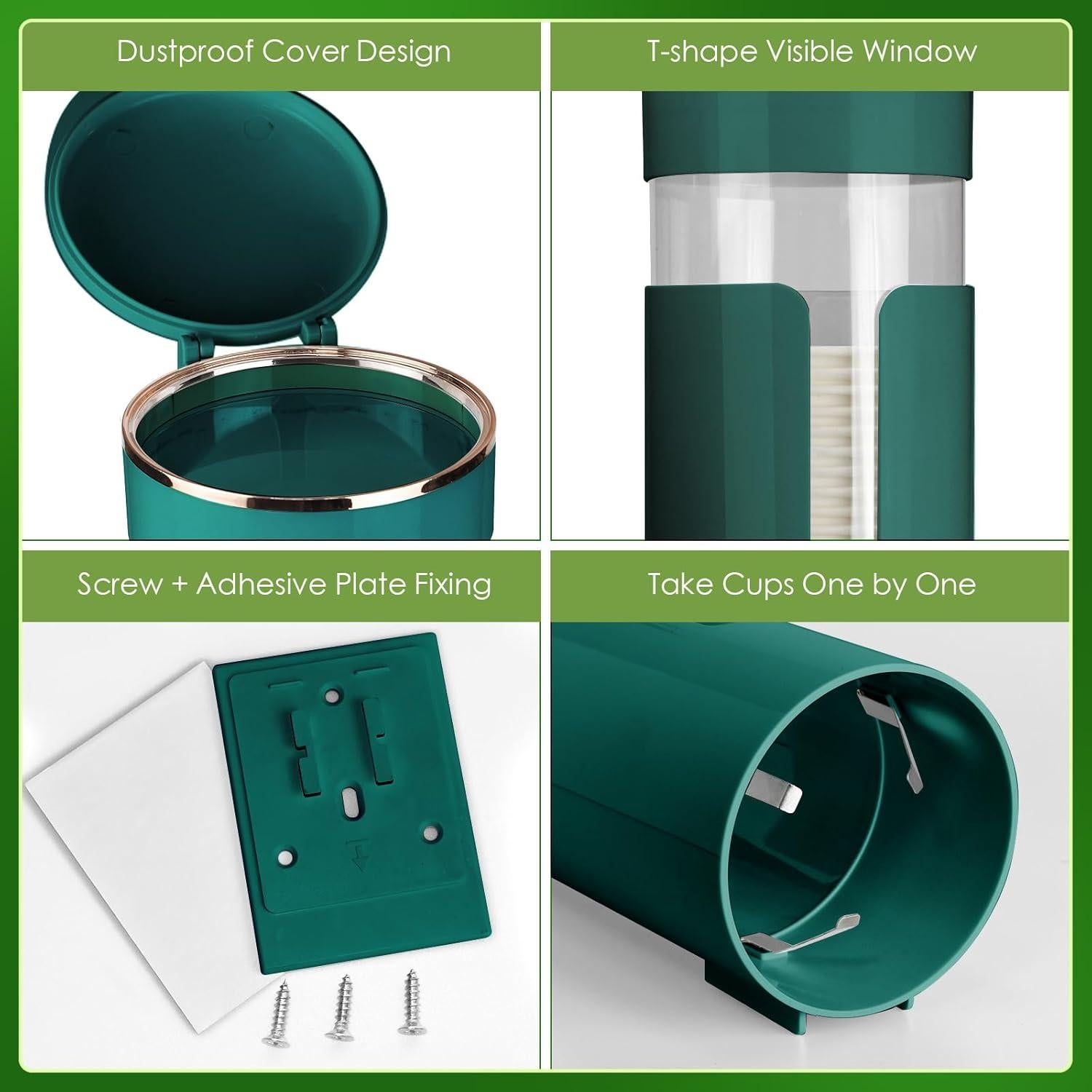 Dispensador de Tazas Montado en Pared Haqaf Verde 5-8oz