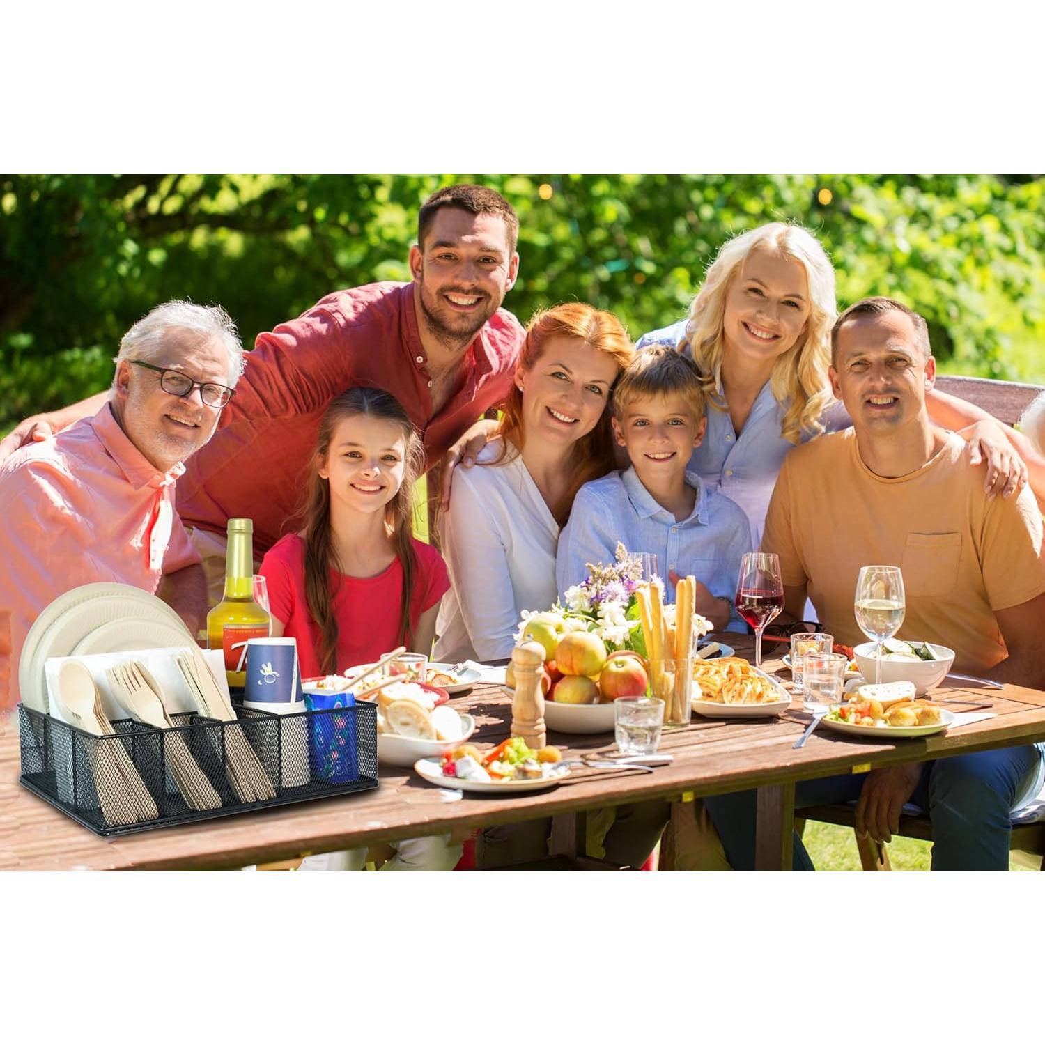 Organizador de Platos de Papel Rehuei con Soporte para Utensilios