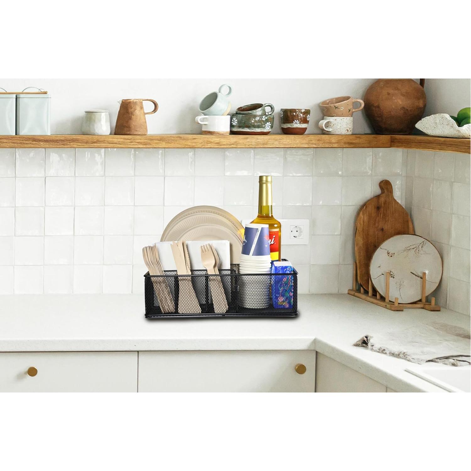 Organizador de Platos de Papel Rehuei con Soporte para Utensilios