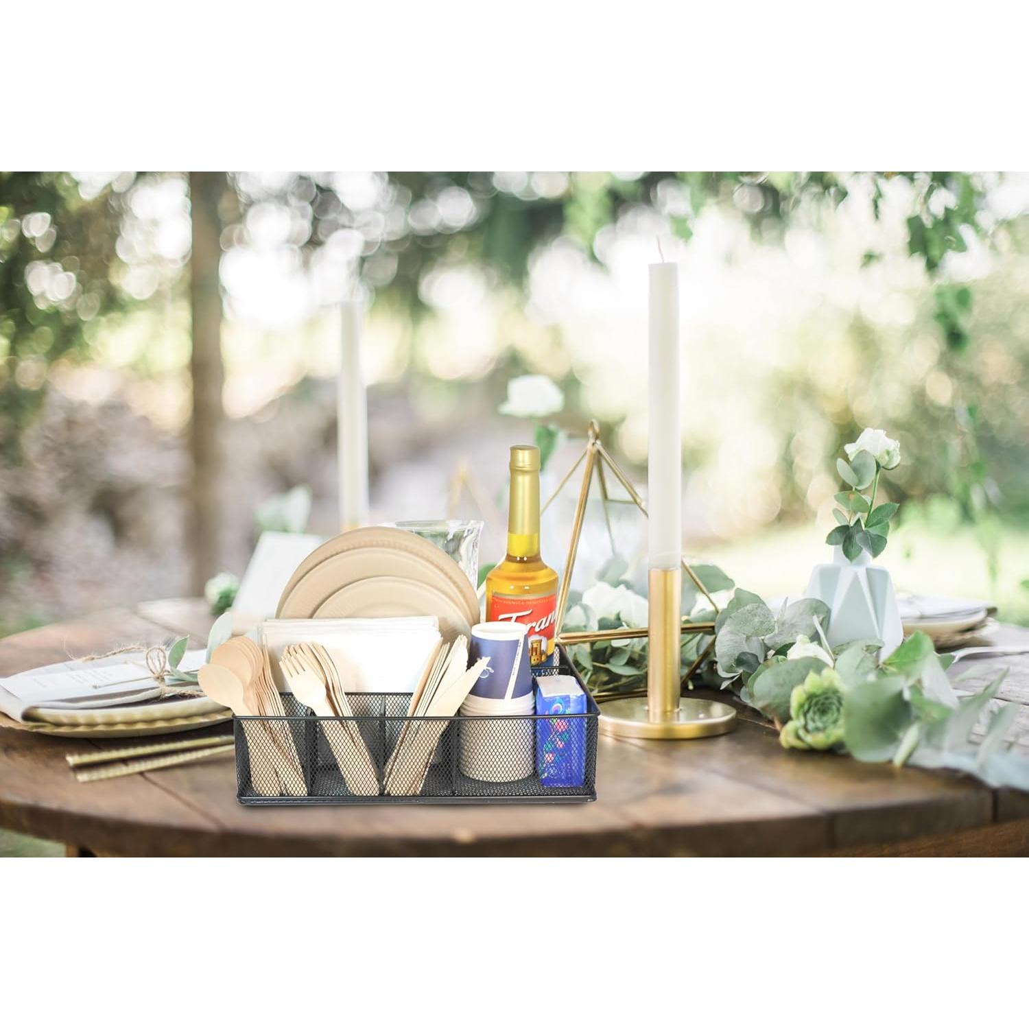 Organizador de Platos de Papel Rehuei con Soporte para Utensilios