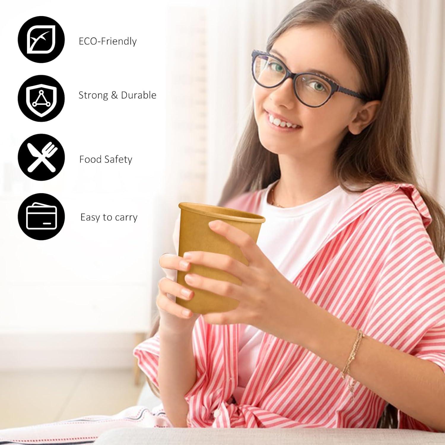 180 Tazas de Papel Kraft 8 oz Desechables Clawsoff