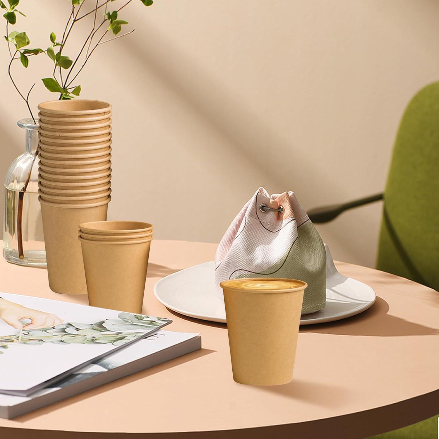 180 Tazas de Papel Kraft 8 oz Desechables Clawsoff