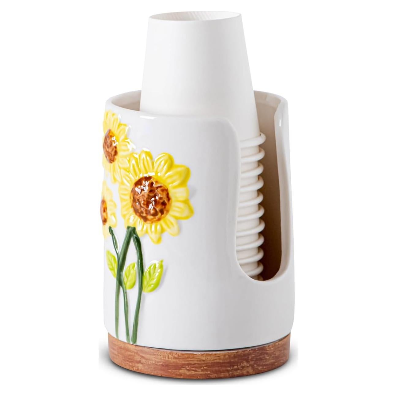 Dispensador de Tazas de Cerámica Girasol 10 cm para Baño