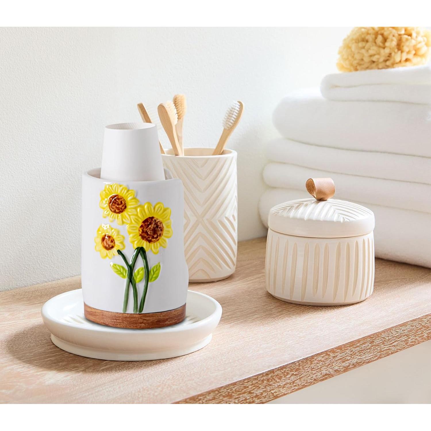 Dispensador de Tazas de Cerámica Girasol 10 cm para Baño