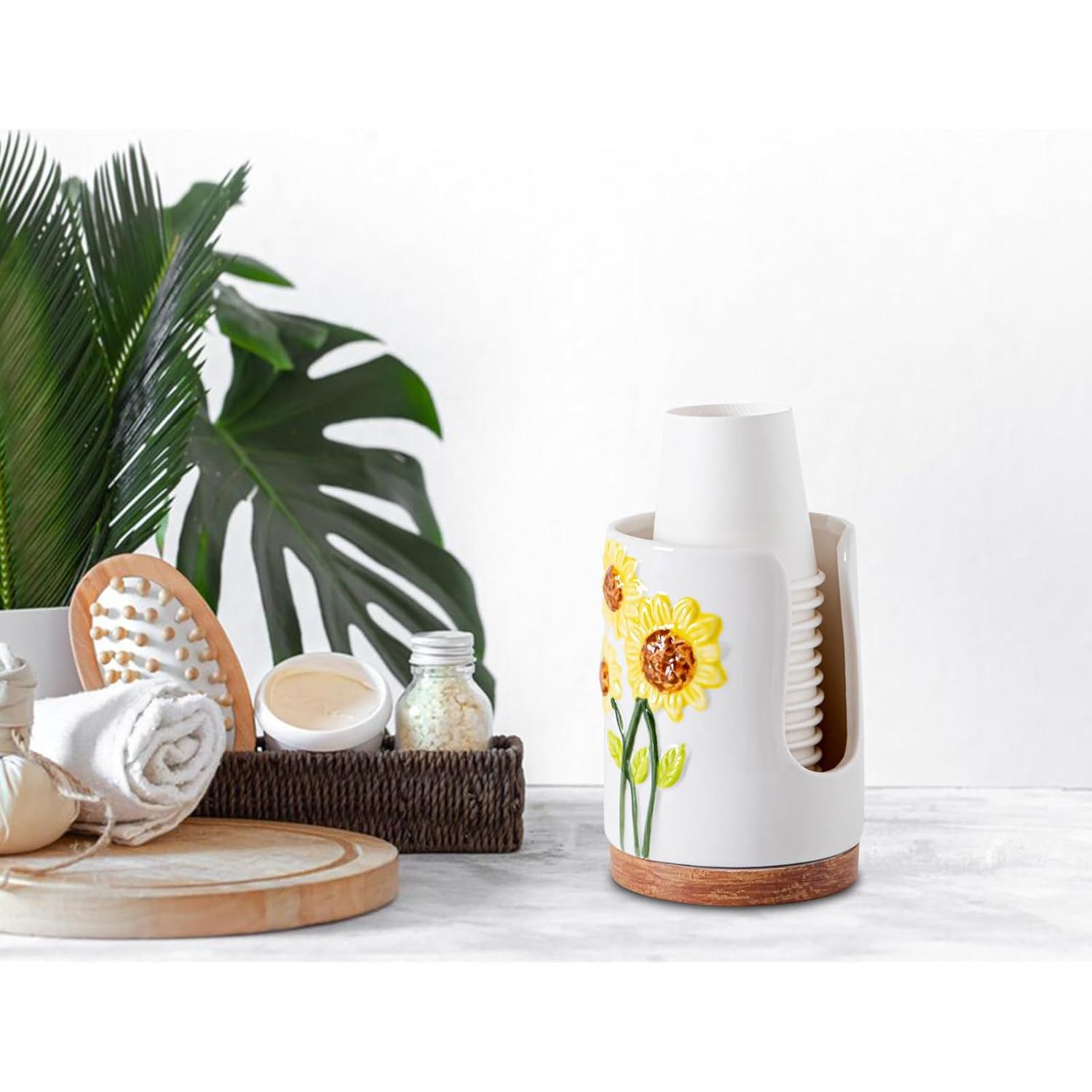 Dispensador de Tazas de Cerámica Girasol 10 cm para Baño