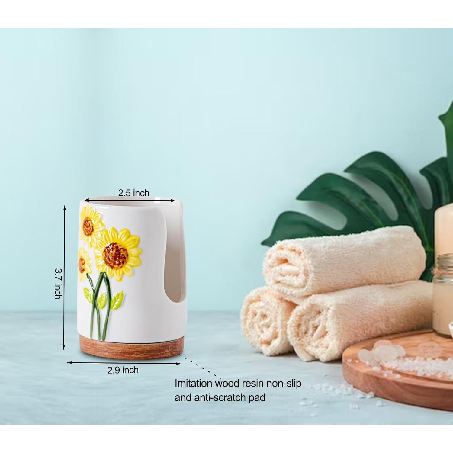 Dispensador de Tazas de Cerámica Girasol 10 cm para Baño