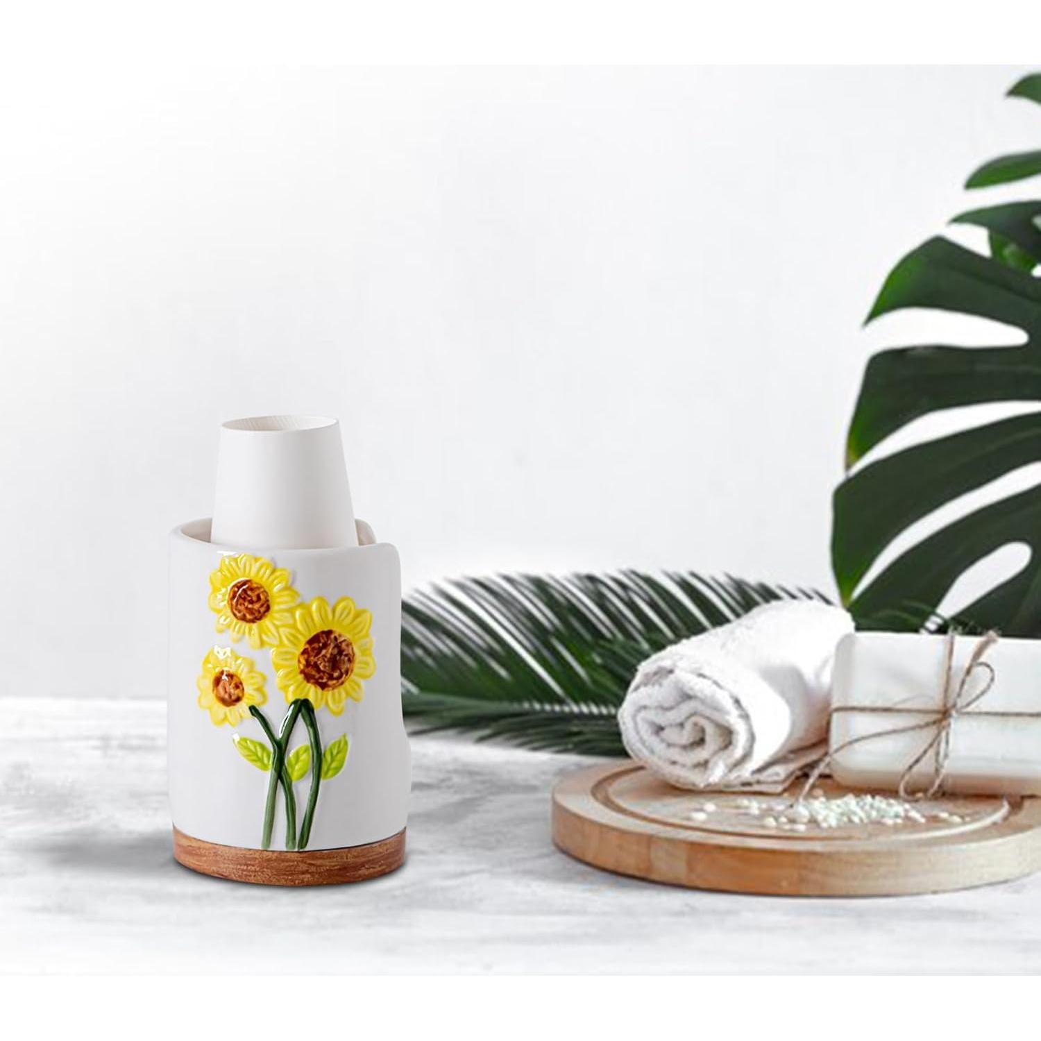Dispensador de Tazas de Cerámica Girasol 10 cm para Baño
