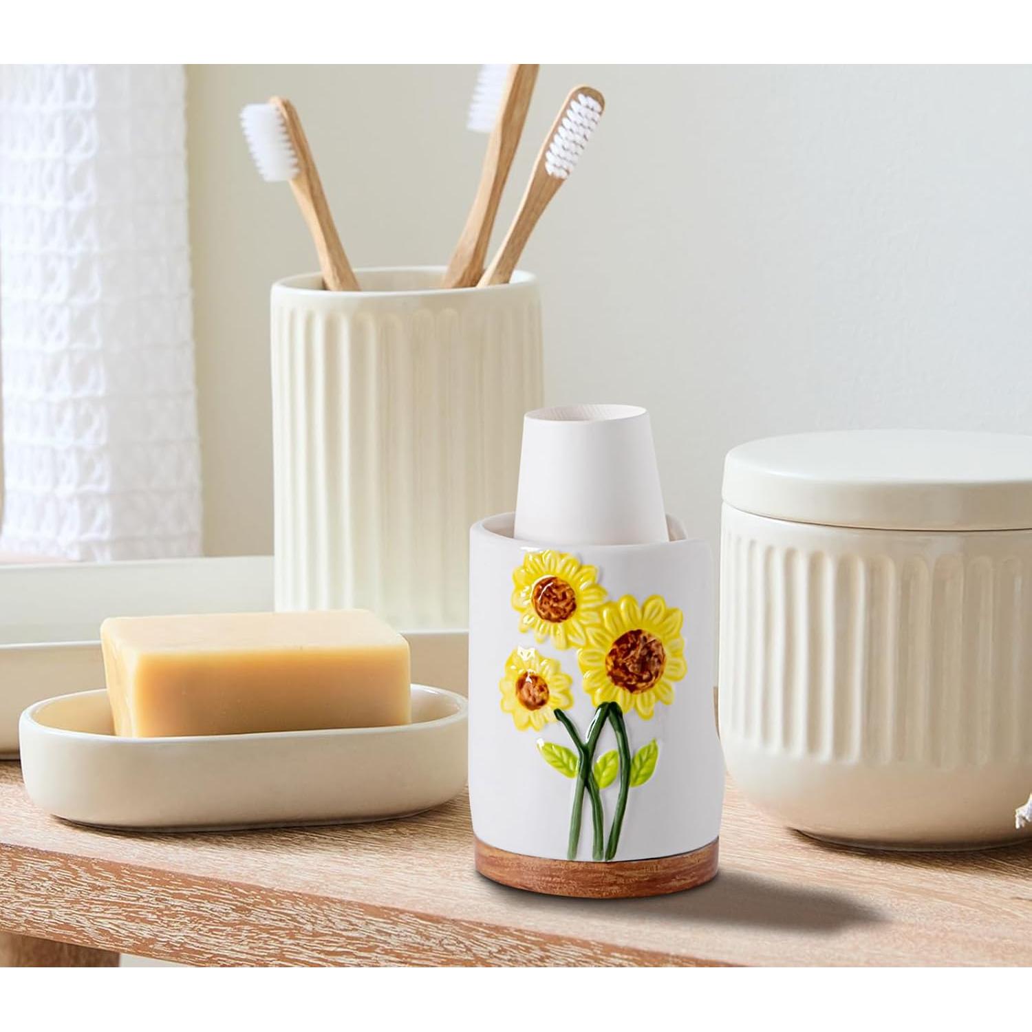 Dispensador de Tazas de Cerámica Girasol 10 cm para Baño