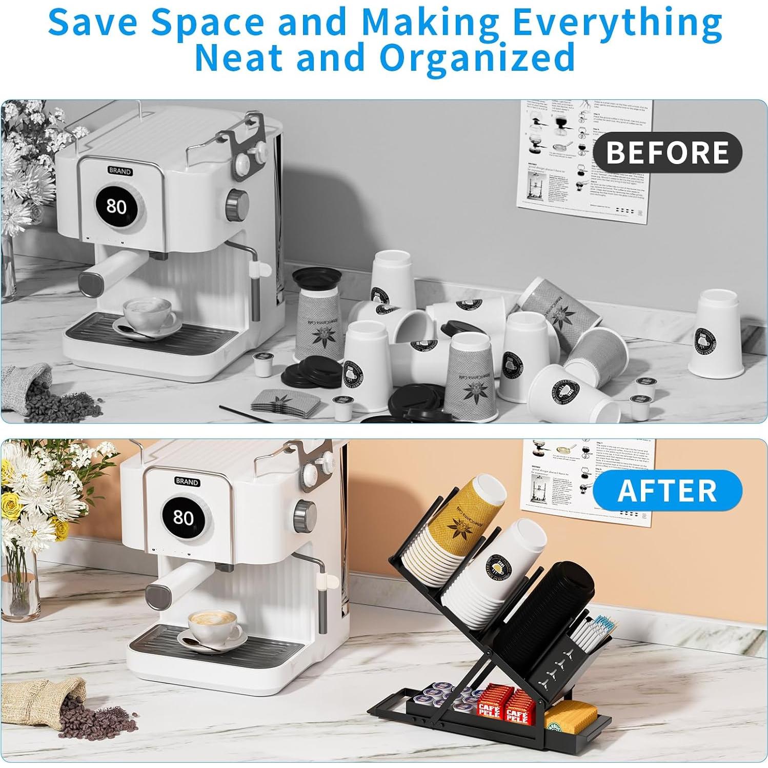 Soporte Organizador de Tazas RCHYFEED Metal Negro 120 Tazas