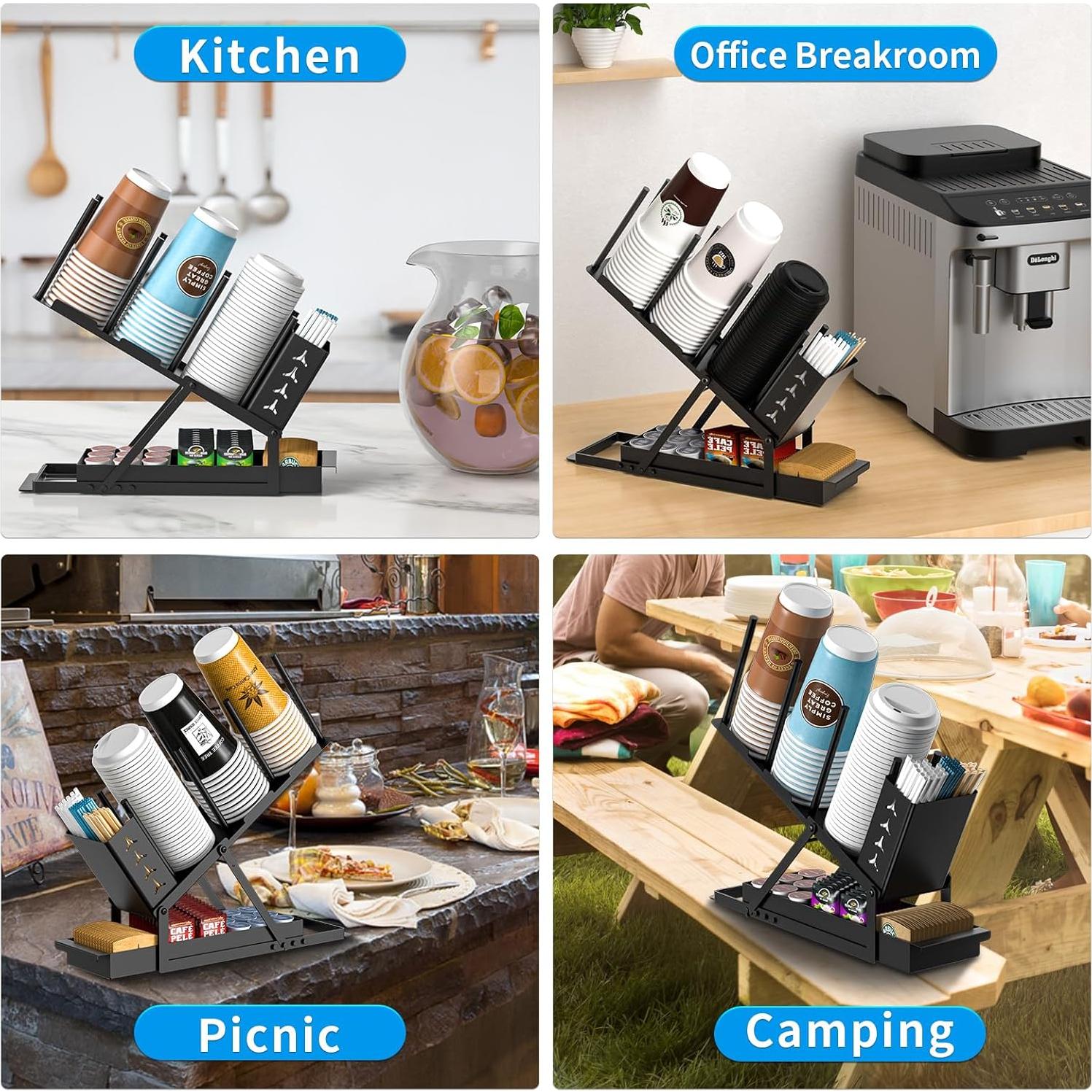 Soporte Organizador de Tazas RCHYFEED Metal Negro 120 Tazas