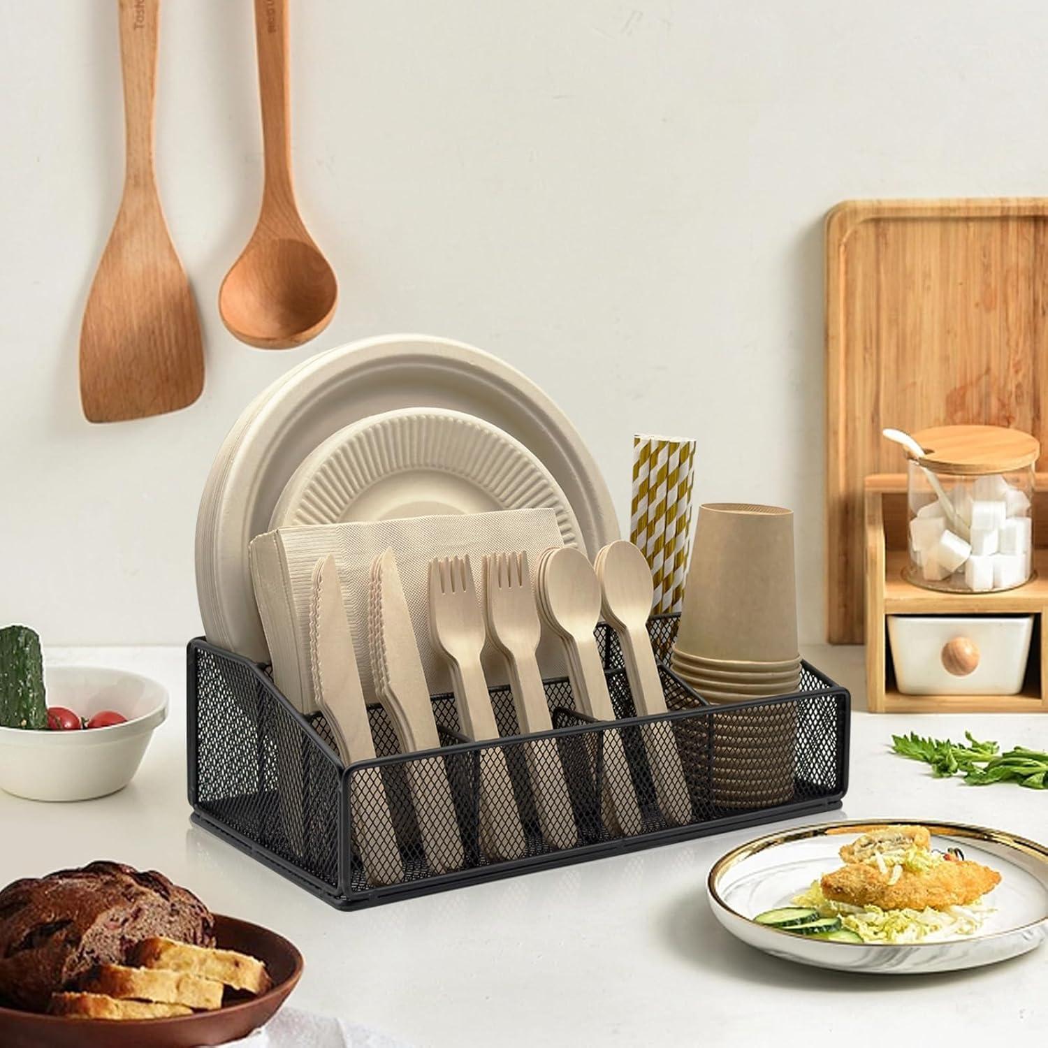 Organizador de Platos de Papel DysanVica 6 Compartimentos Negro