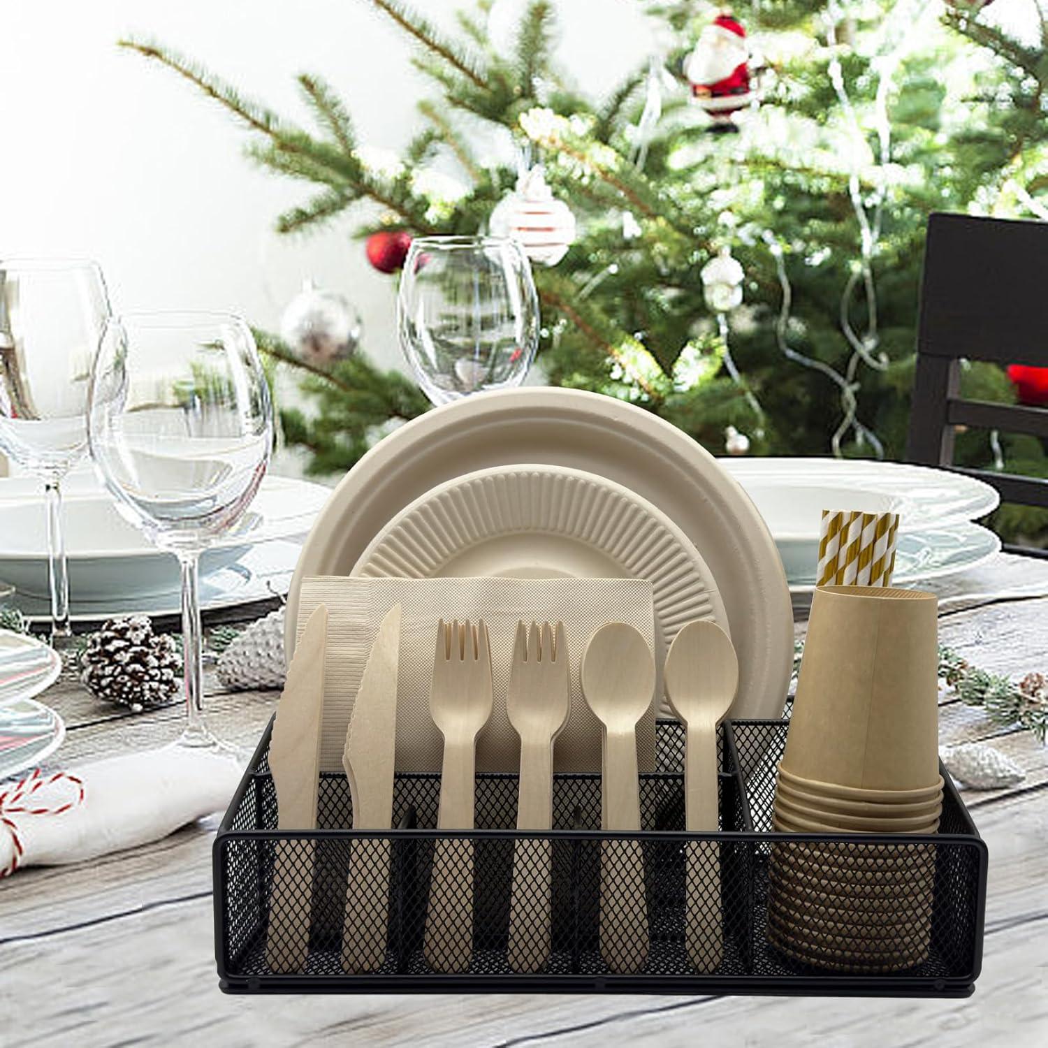 Organizador de Platos de Papel DysanVica 6 Compartimentos Negro