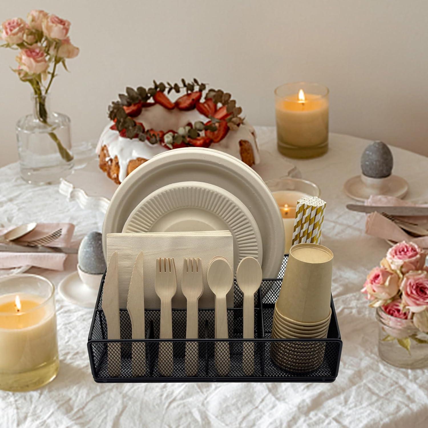 Organizador de Platos de Papel DysanVica 6 Compartimentos Negro