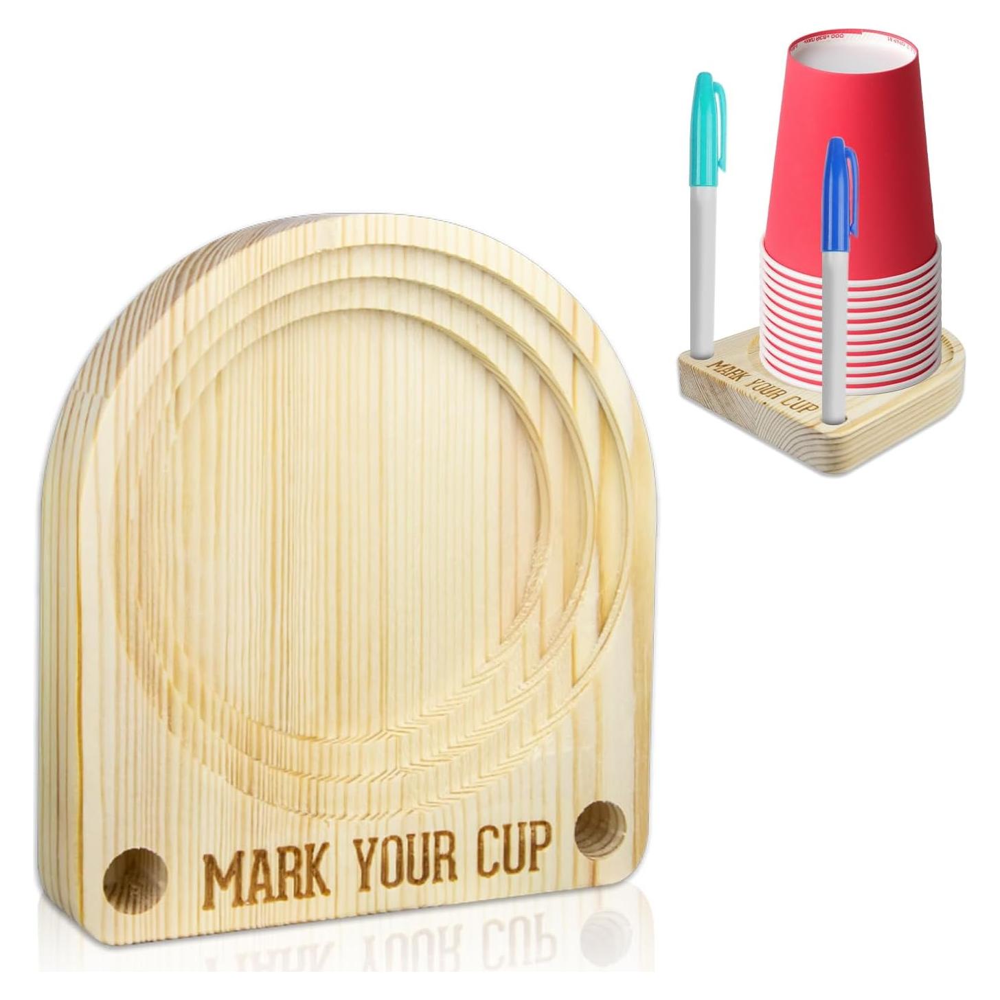 Soporte de Madera para Vasos Gfdoso con Marcador 12.7x11.18cm