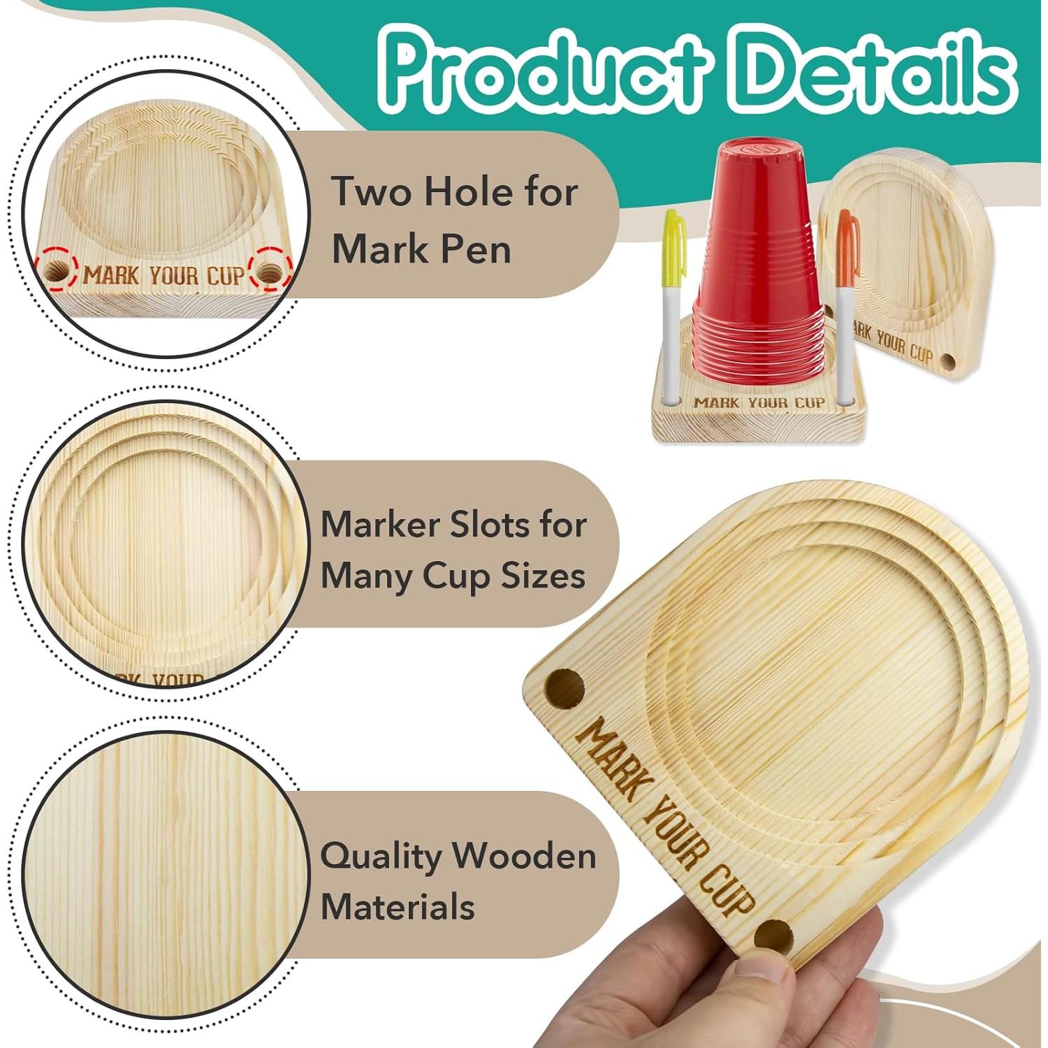 Soporte de Madera para Vasos Gfdoso con Marcador 12.7x11.18cm