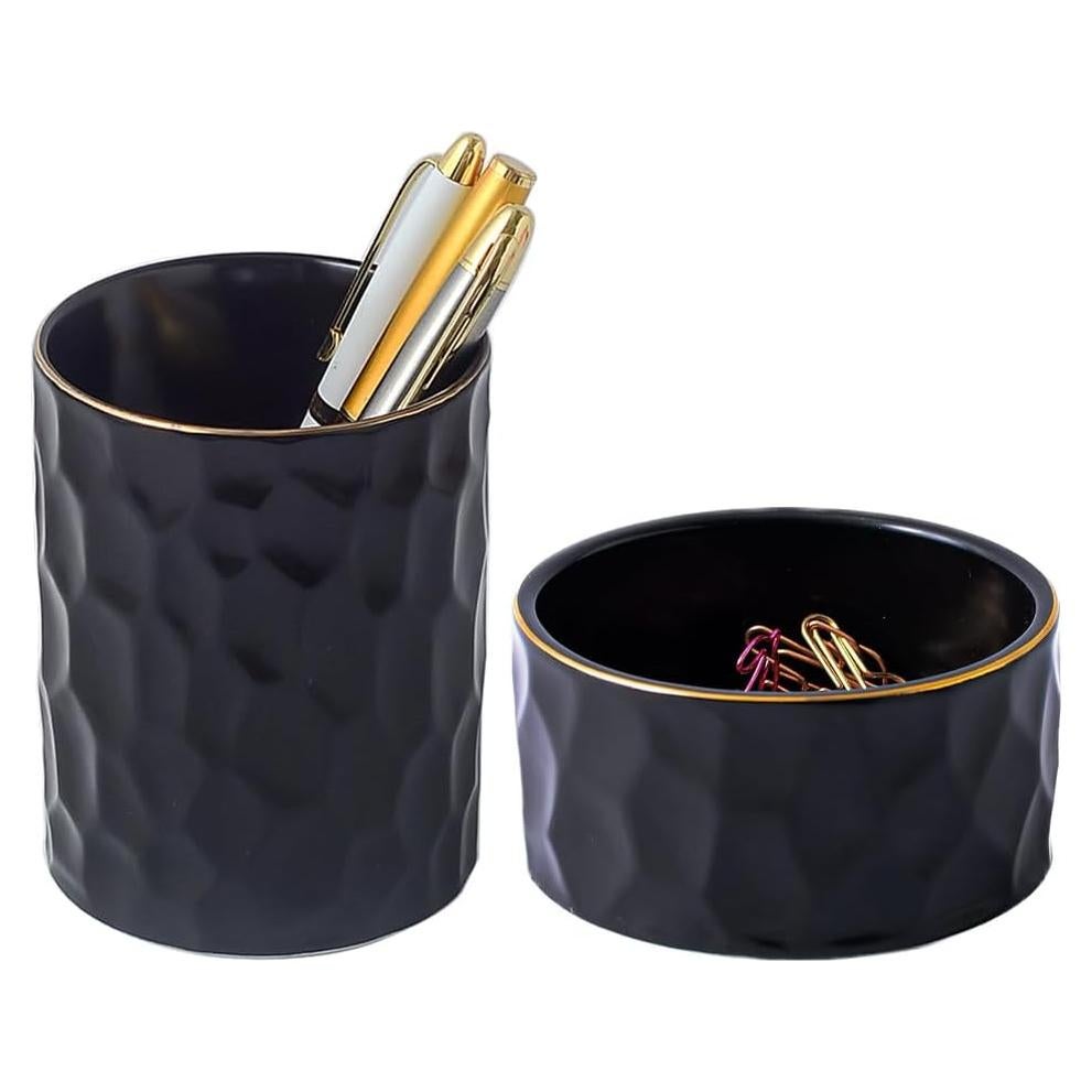 Organizador de escritorio YOSCO cerámica negro 2 piezas