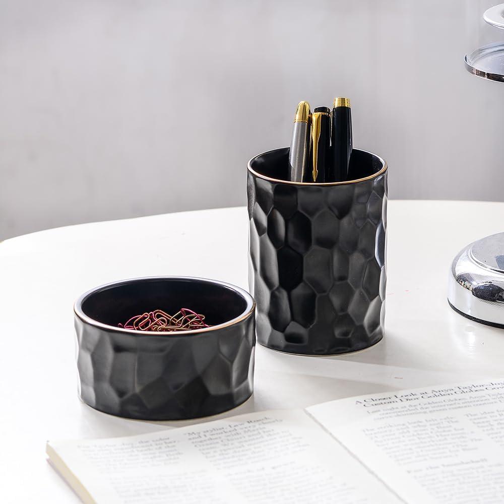 Organizador de escritorio YOSCO cerámica negro 2 piezas