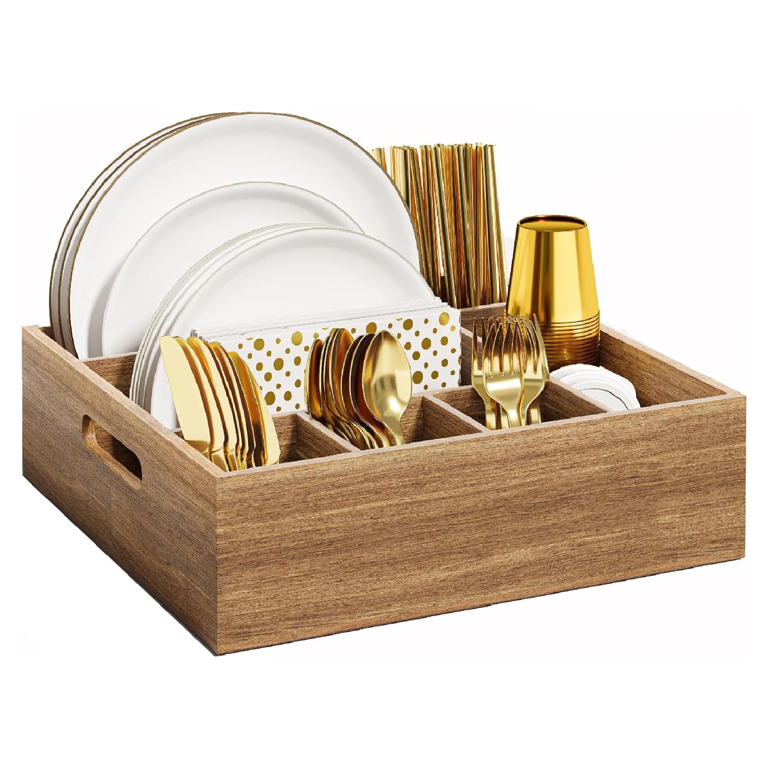 Caddy de Utensilios de Madera de Acacia Aofure 26,5x28 cm