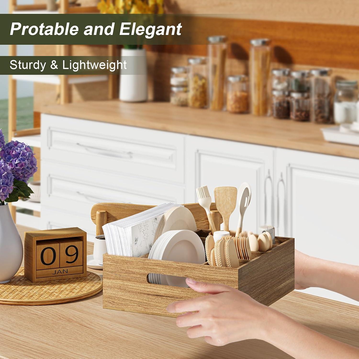 Caddy de Utensilios de Madera de Acacia Aofure 26,5x28 cm