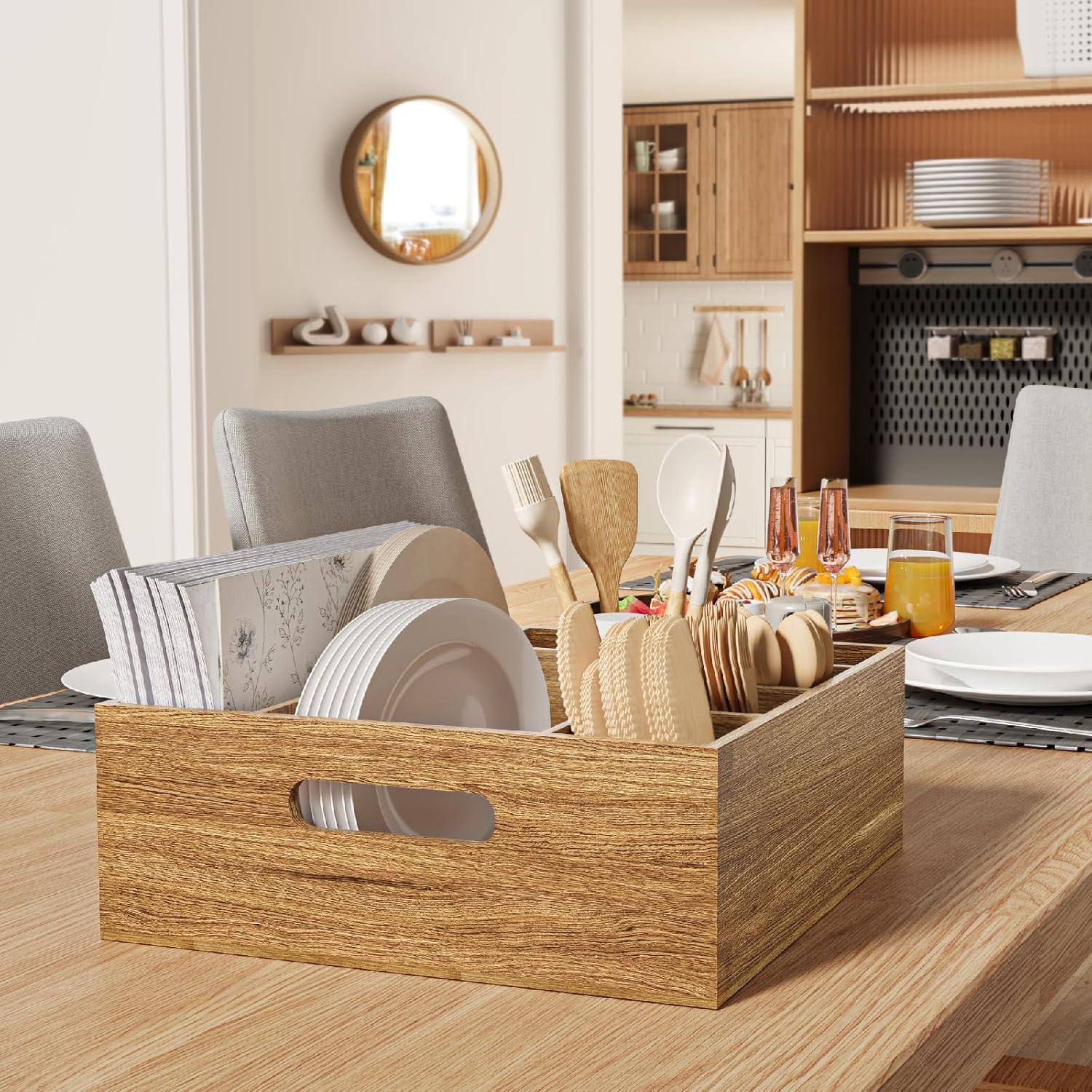 Caddy de Utensilios de Madera de Acacia Aofure 26,5x28 cm