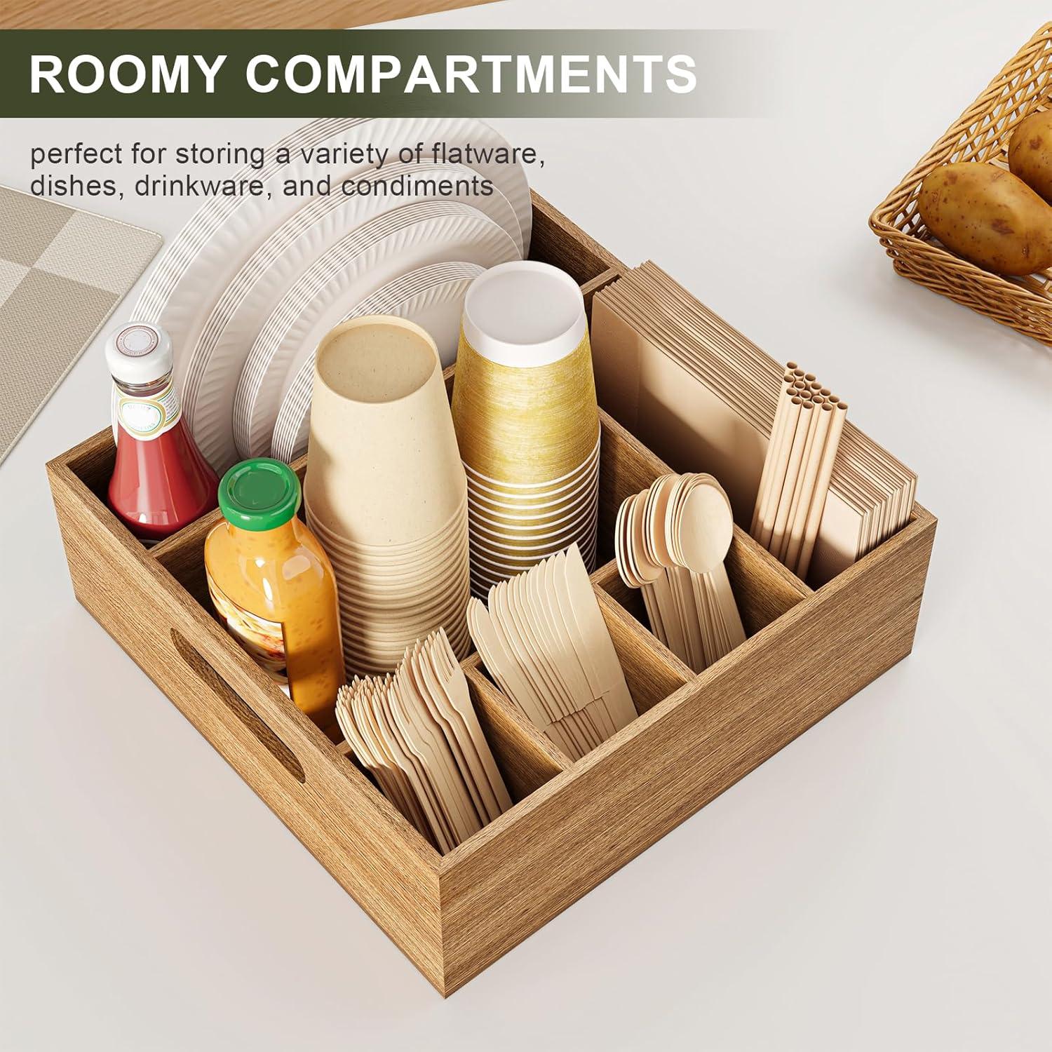 Caddy de Utensilios de Madera de Acacia Aofure 26,5x28 cm