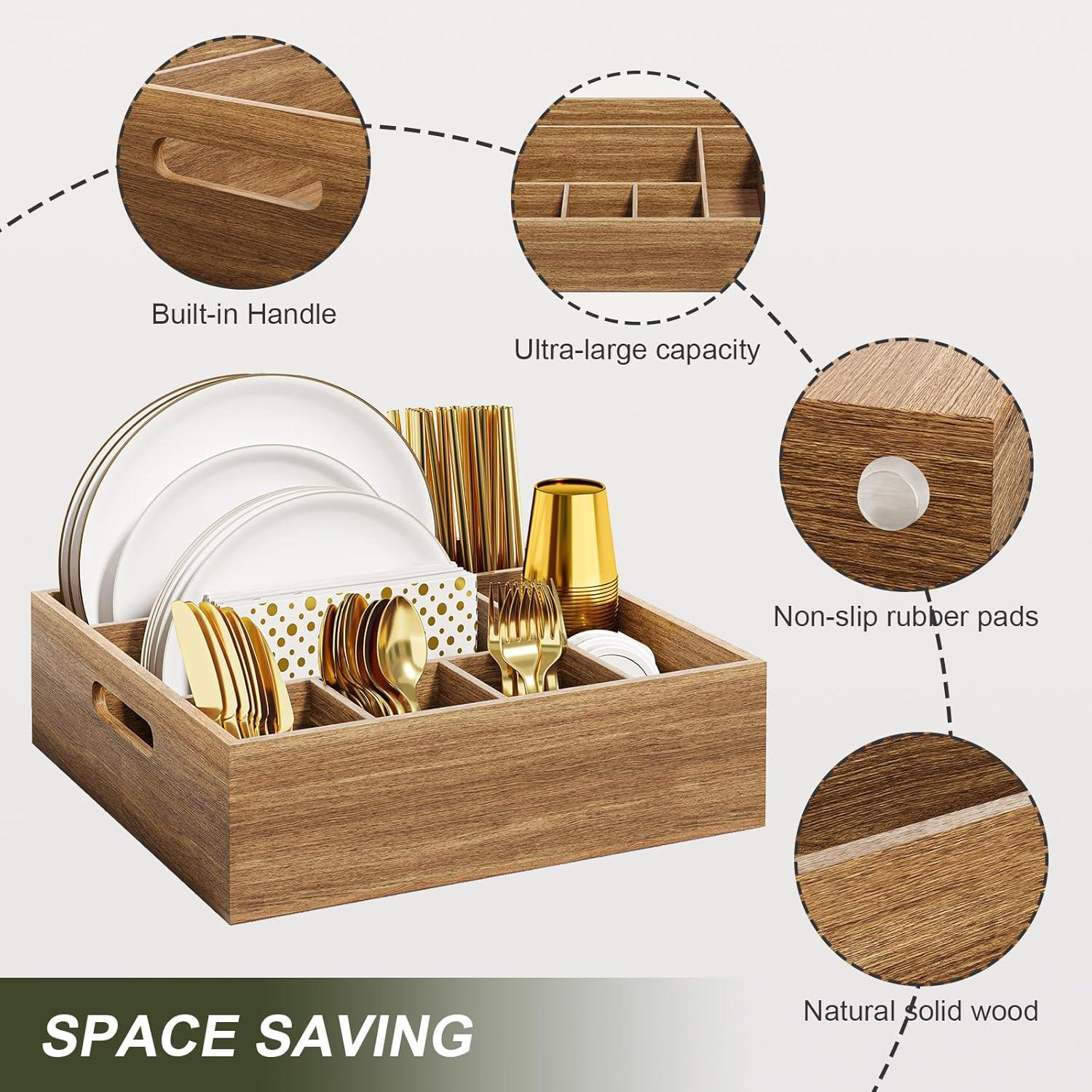 Caddy de Utensilios de Madera de Acacia Aofure 26,5x28 cm