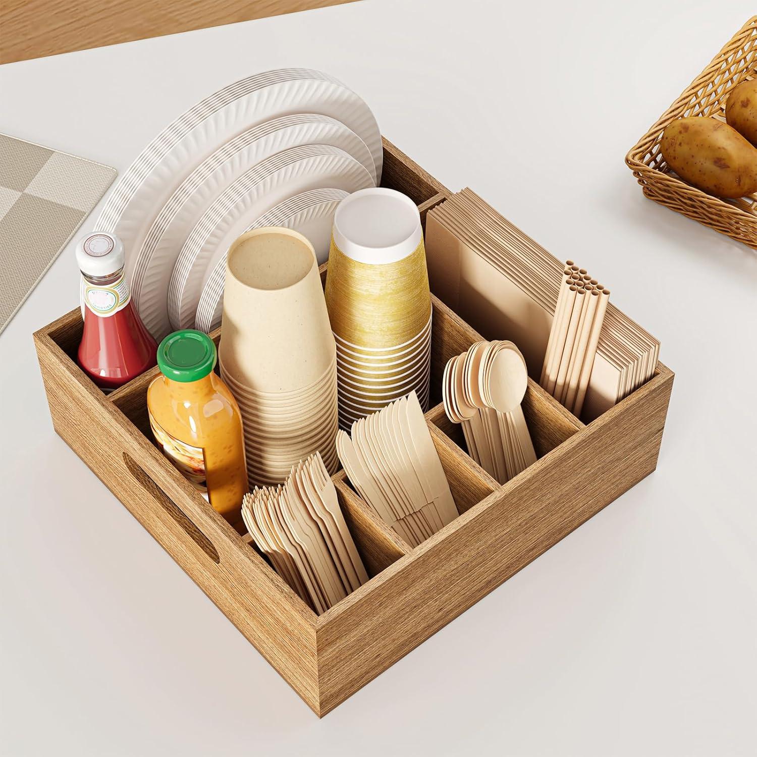 Caddy de Utensilios de Madera de Acacia Aofure 26,5x28 cm