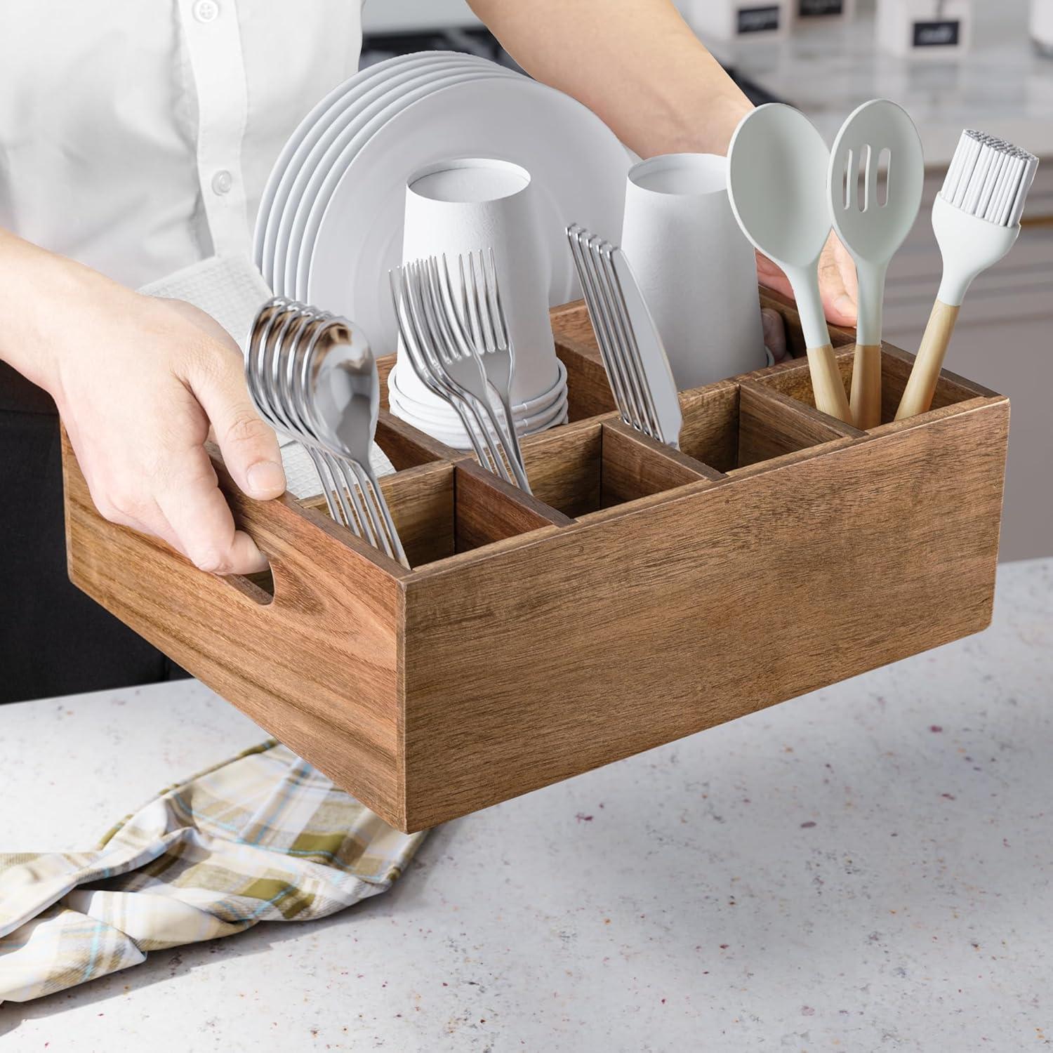 Organizador de Madera de Acacia VaeFae con 8 Compartimentos