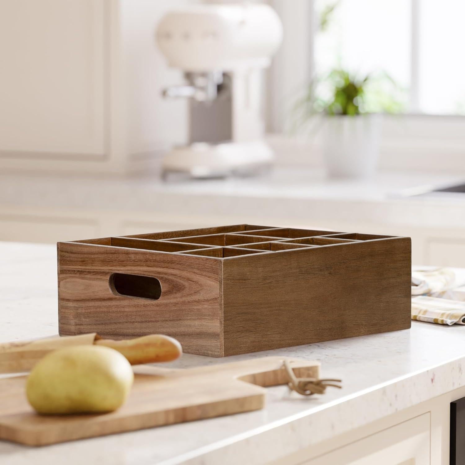 Organizador de Madera de Acacia VaeFae con 8 Compartimentos