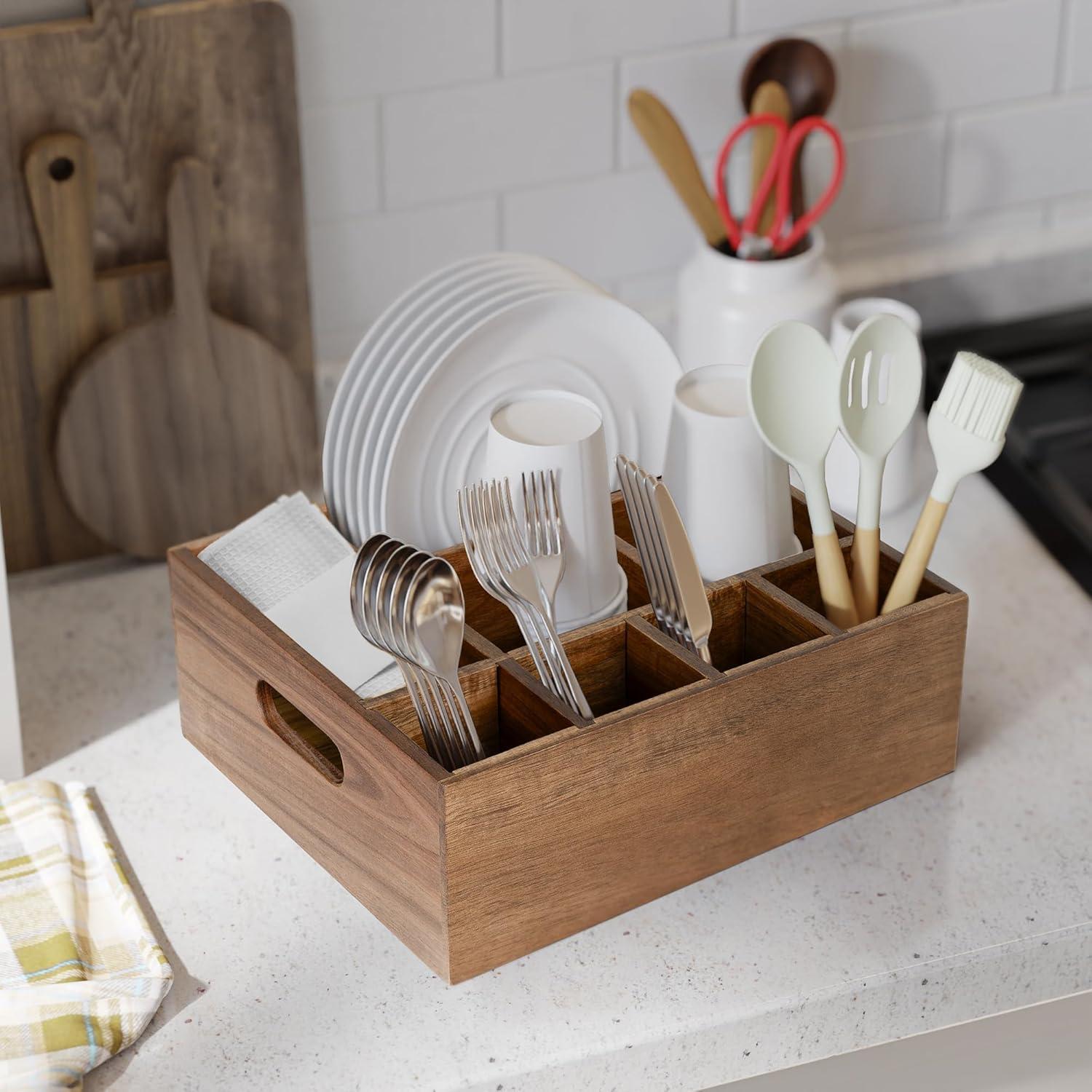 Organizador de Madera de Acacia VaeFae con 8 Compartimentos