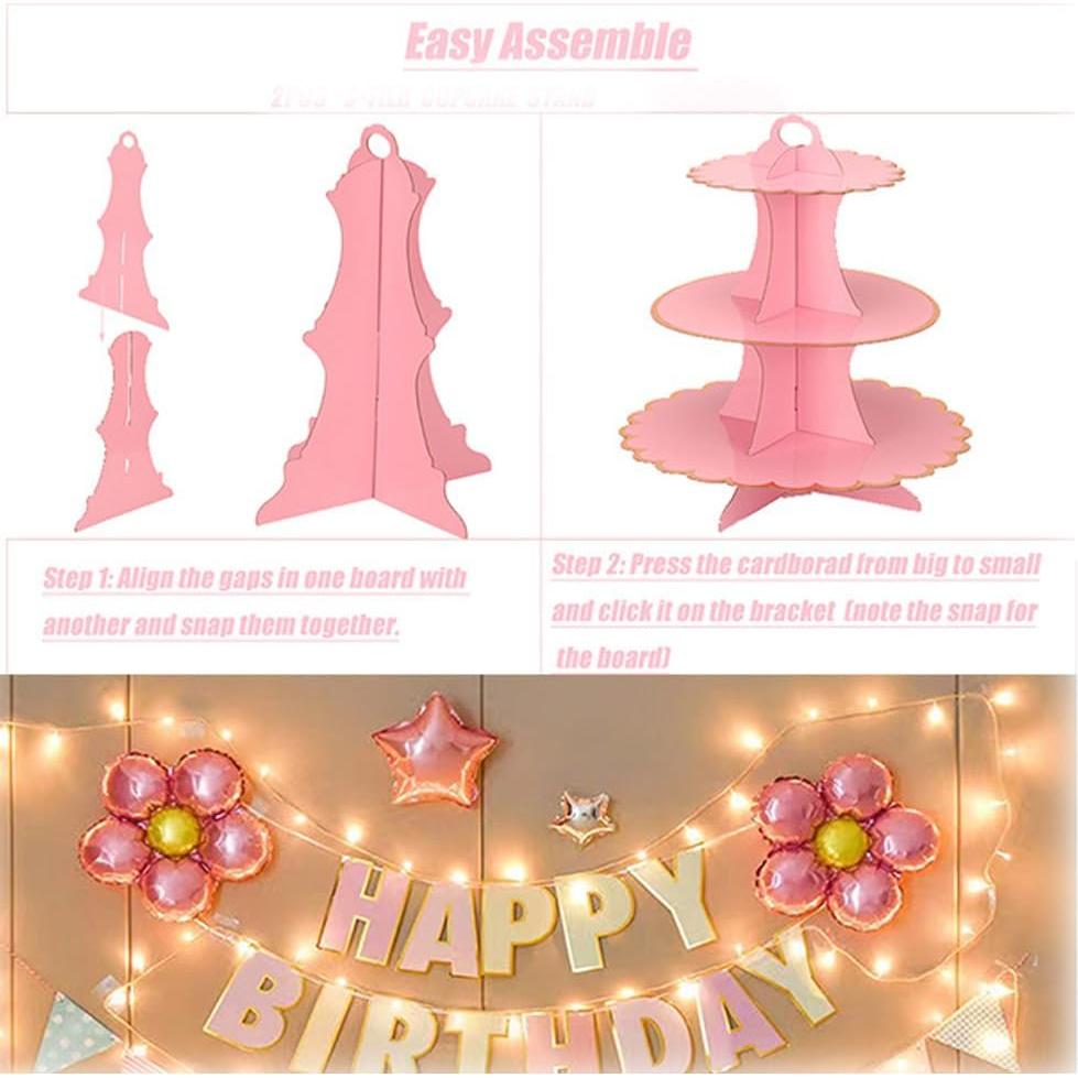 Soporte para Cupcakes Rosa MRPAPA 3 Niveles 2PCS