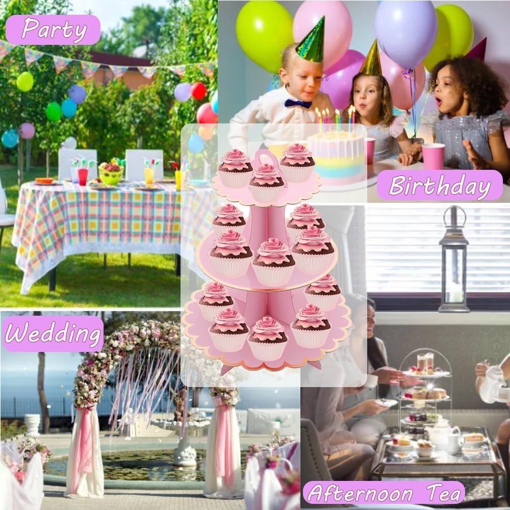 Soporte para Cupcakes Rosa MRPAPA 3 Niveles 2PCS