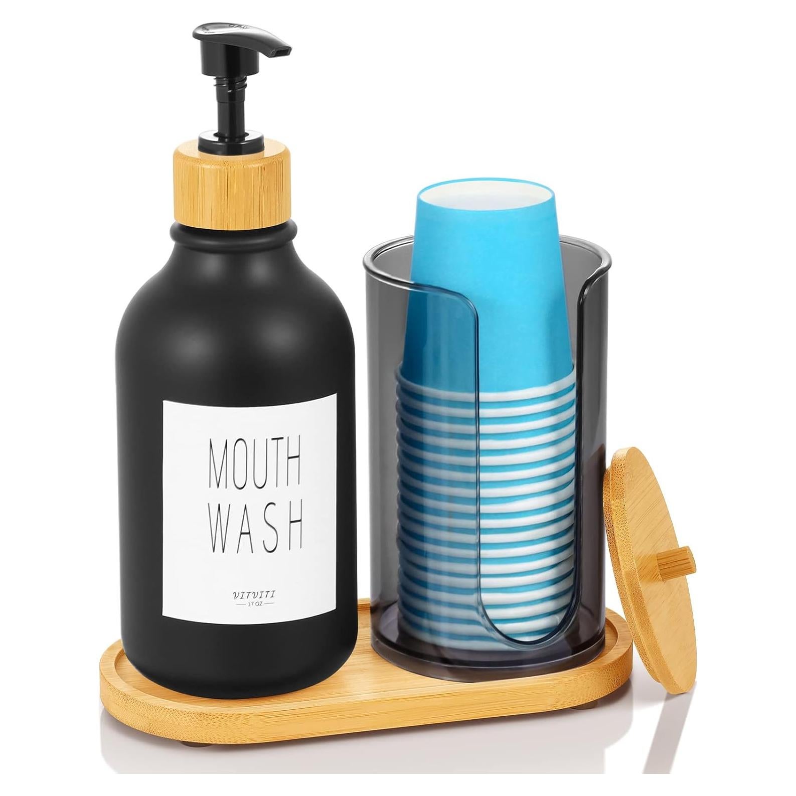 Dispensador de Enjuague Bucal VITVITI Negro 510ml con Soporte