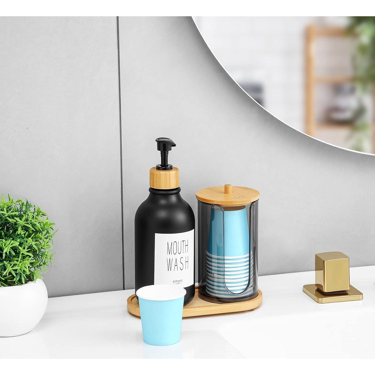 Dispensador de Enjuague Bucal VITVITI Negro 510ml con Soporte