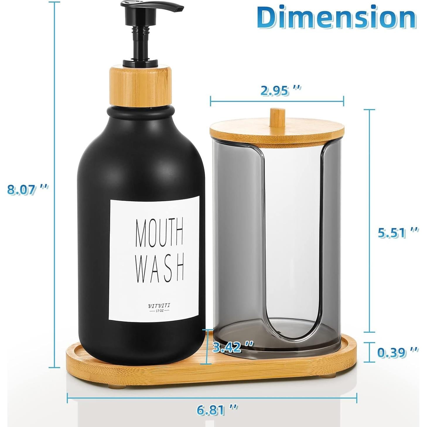 Dispensador de Enjuague Bucal VITVITI Negro 510ml con Soporte