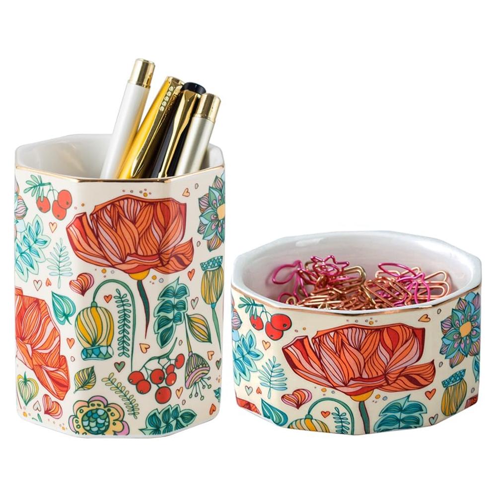 Organizador de escritorio YOSCO cerámica flor 2 piezas