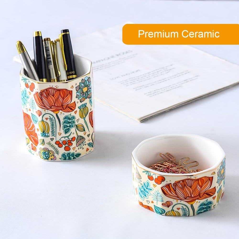 Organizador de escritorio YOSCO cerámica flor 2 piezas