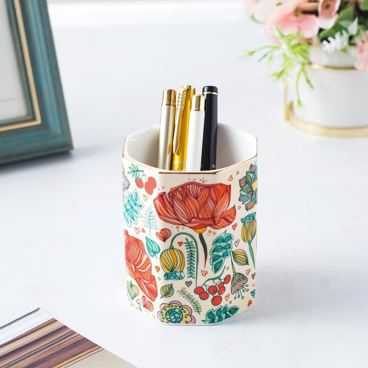 Organizador de escritorio YOSCO cerámica flor 2 piezas