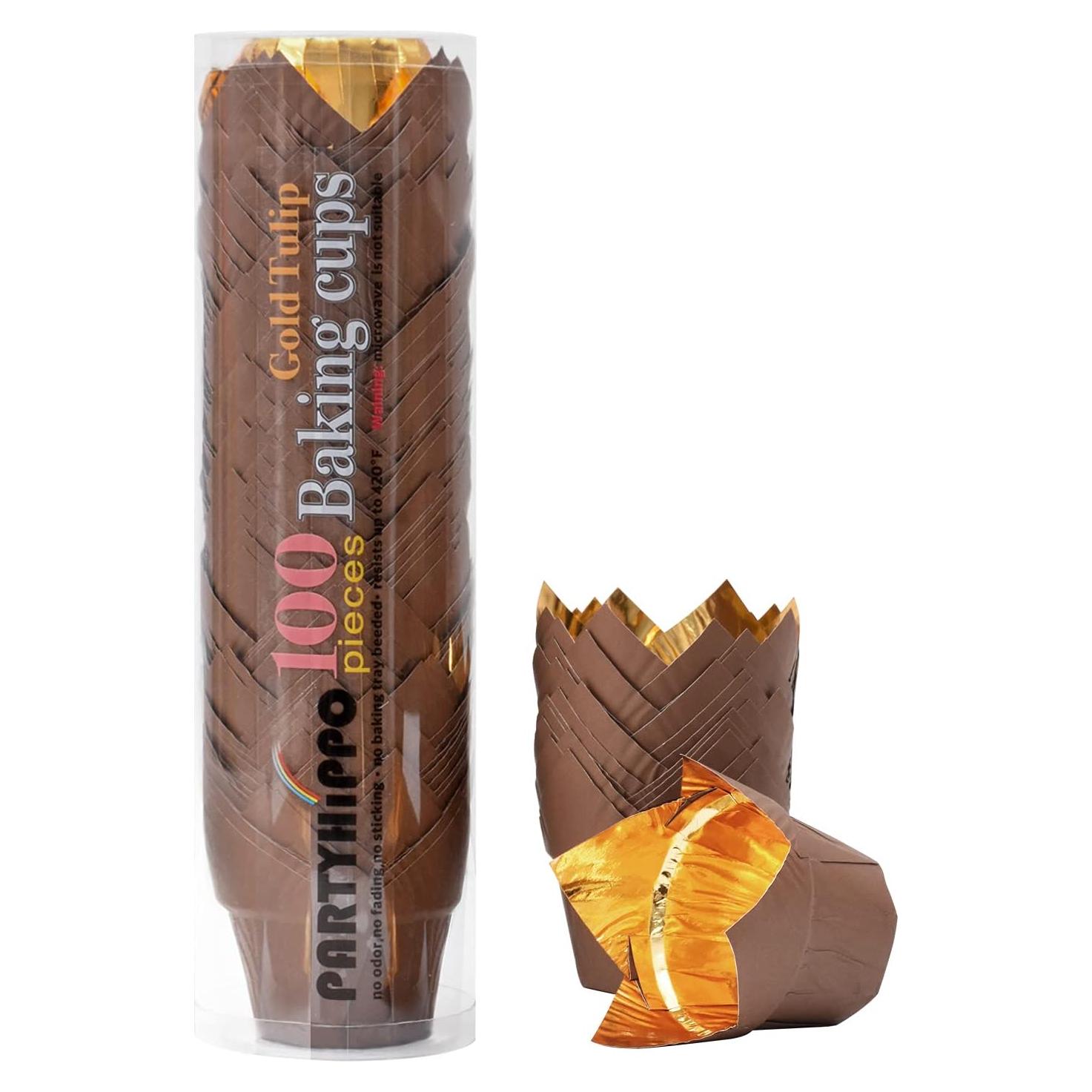 Forros de Cupcake Tulipán Dorado PARTYHIPPO 100 Pcs