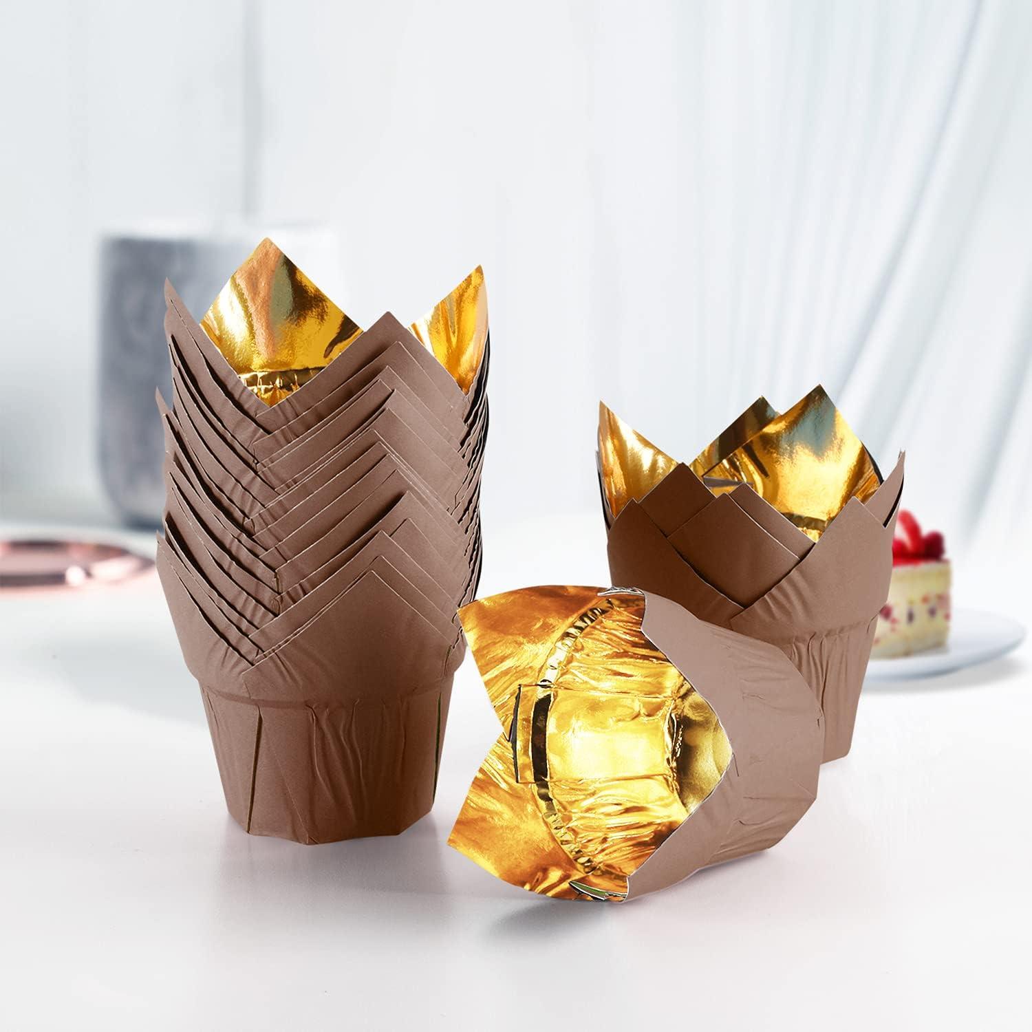 Forros de Cupcake Tulipán Dorado PARTYHIPPO 100 Pcs