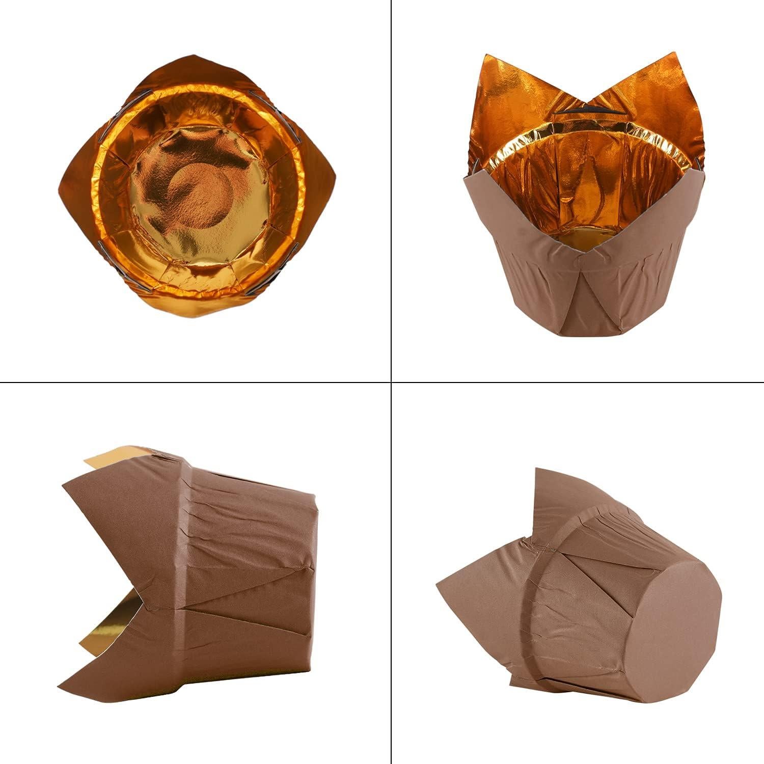 Forros de Cupcake Tulipán Dorado PARTYHIPPO 100 Pcs