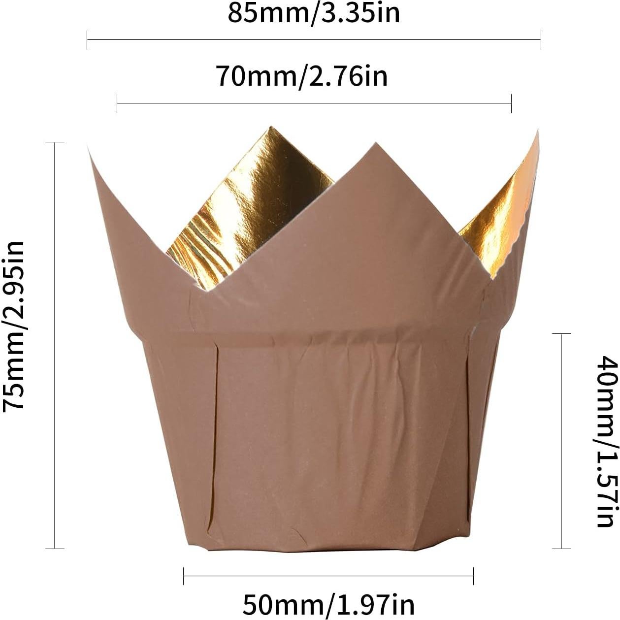 Forros de Cupcake Tulipán Dorado PARTYHIPPO 100 Pcs