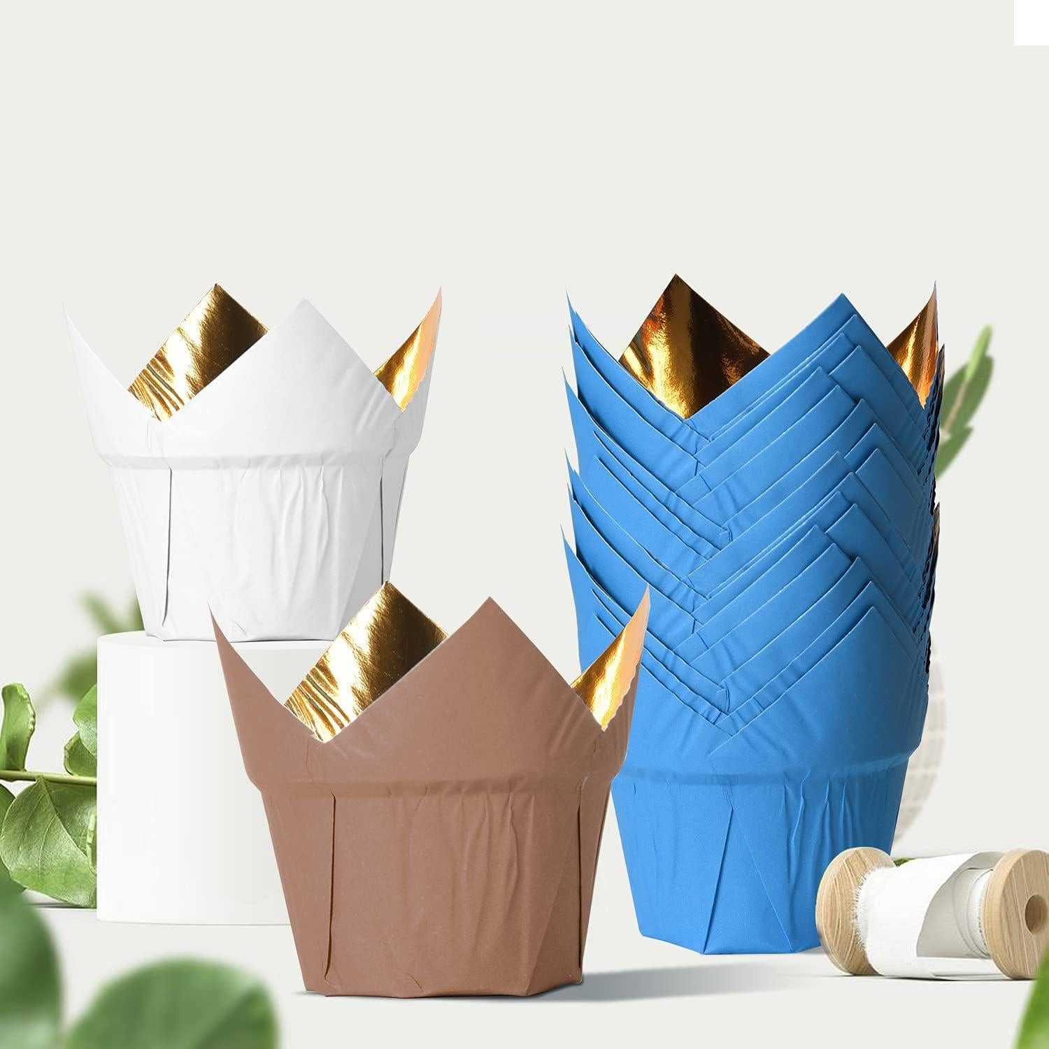 Forros de Cupcake Tulipán Dorado PARTYHIPPO 100 Pcs