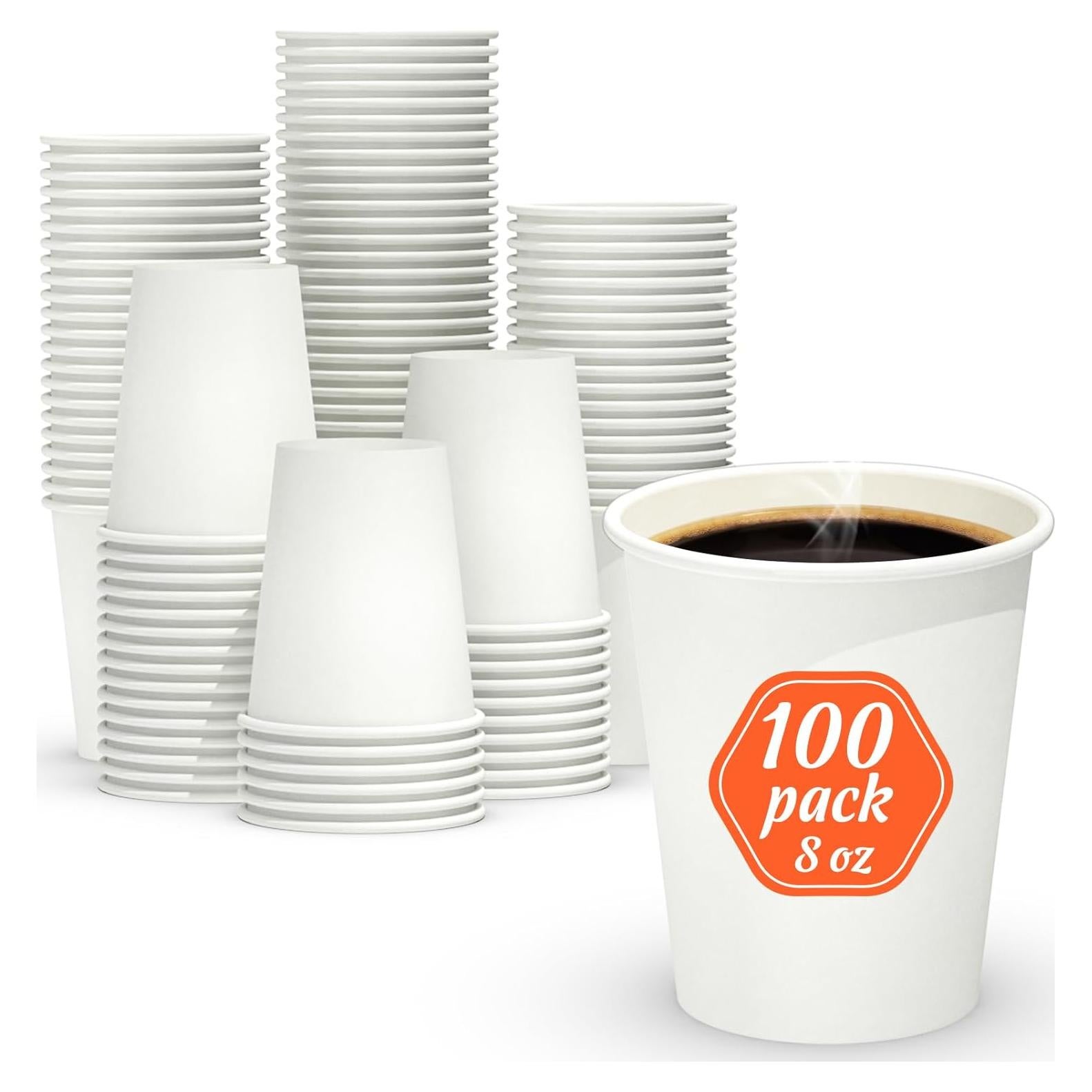 100 Tazas de Papel Desechables 8 oz Dealusy A Prueba de Fugas
